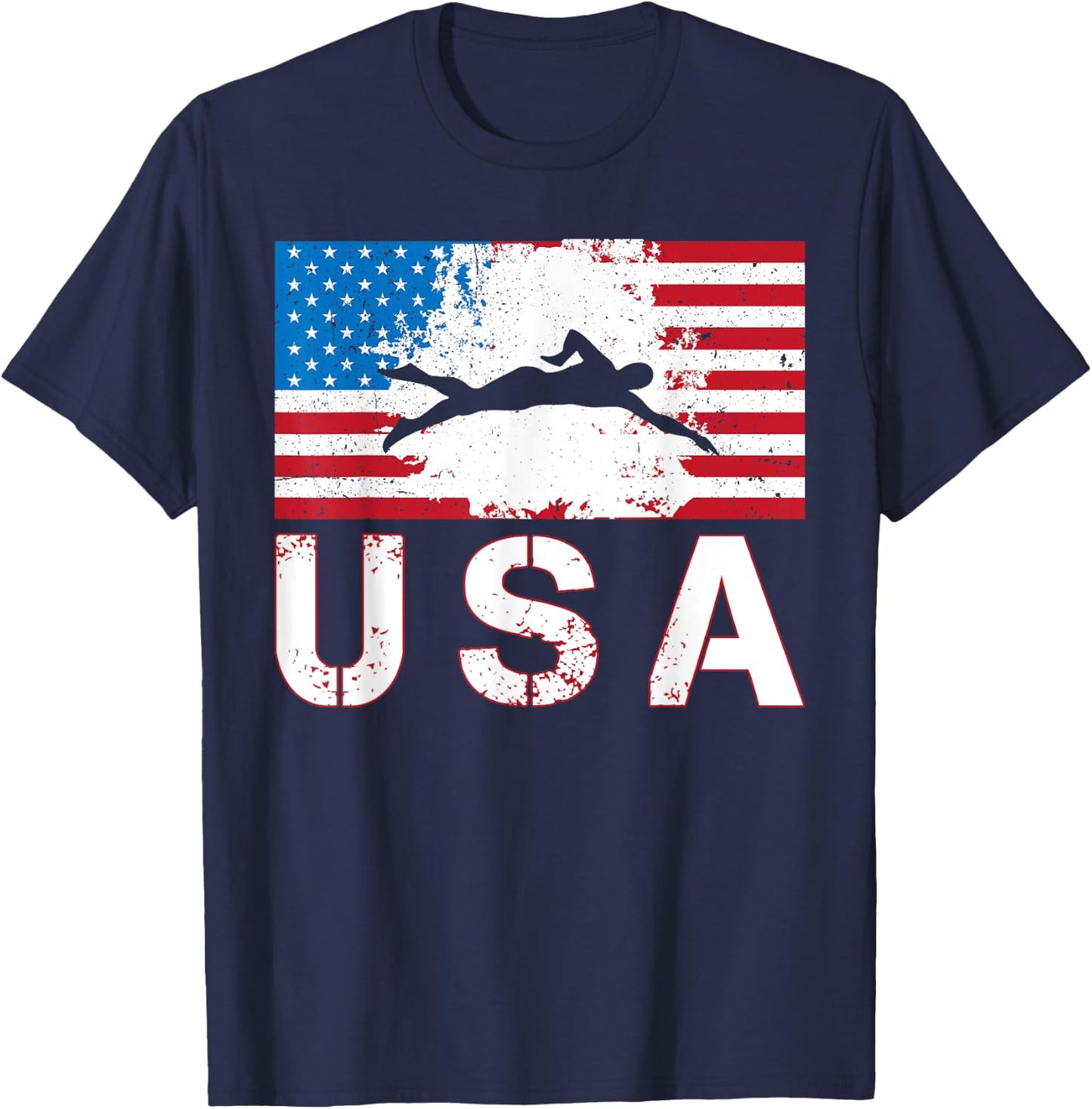 Swimming USA team American flag US swimmer men women kids T-Shirt - T-Shirt | Navy