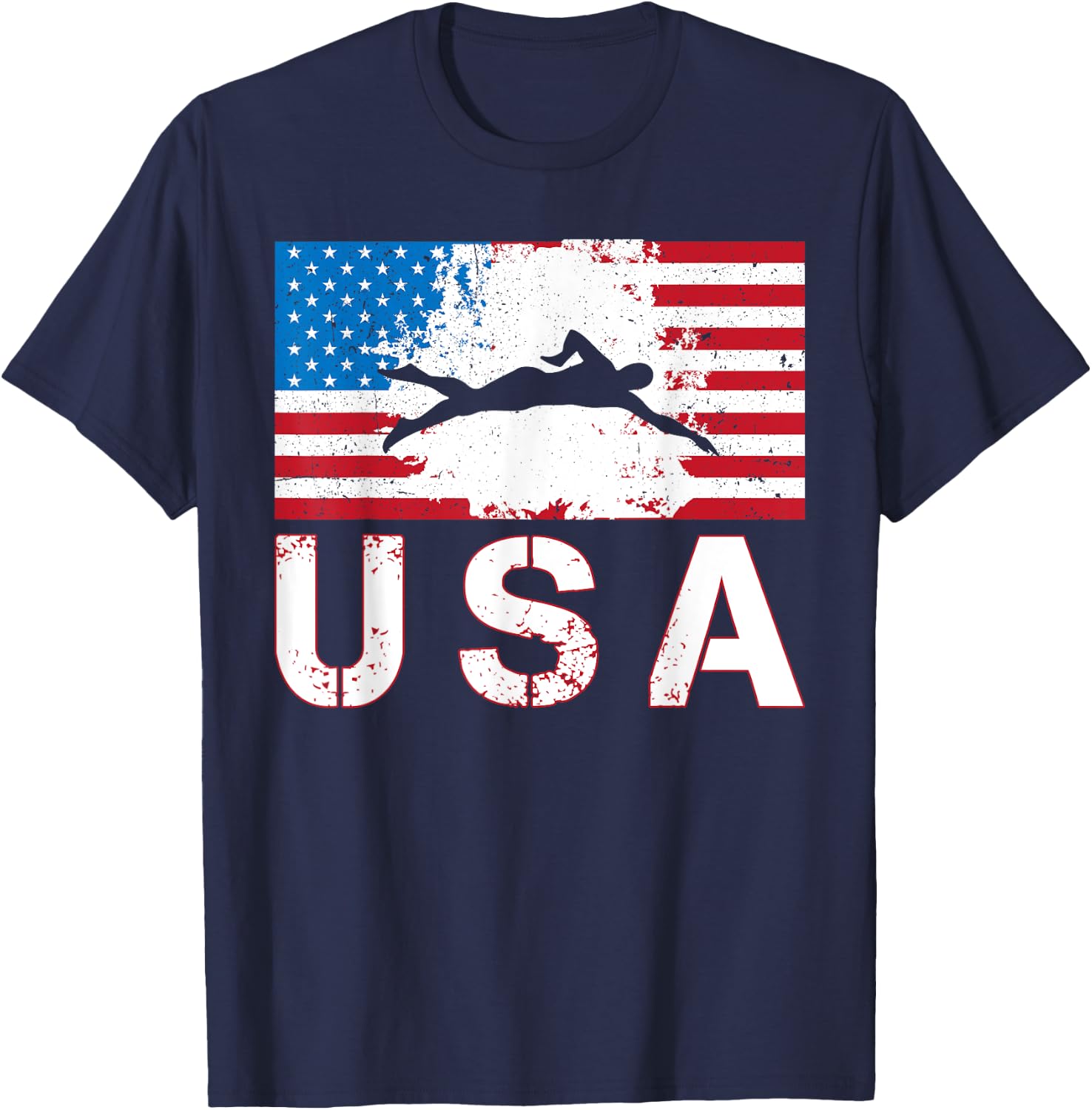 Swimming USA team American flag US swimmer men women kids T-Shirt - T-Shirt | Navy