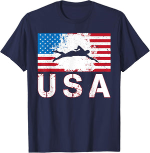 Swimming USA team American flag US swimmer men women kids T-Shirt - T-Shirt | Navy