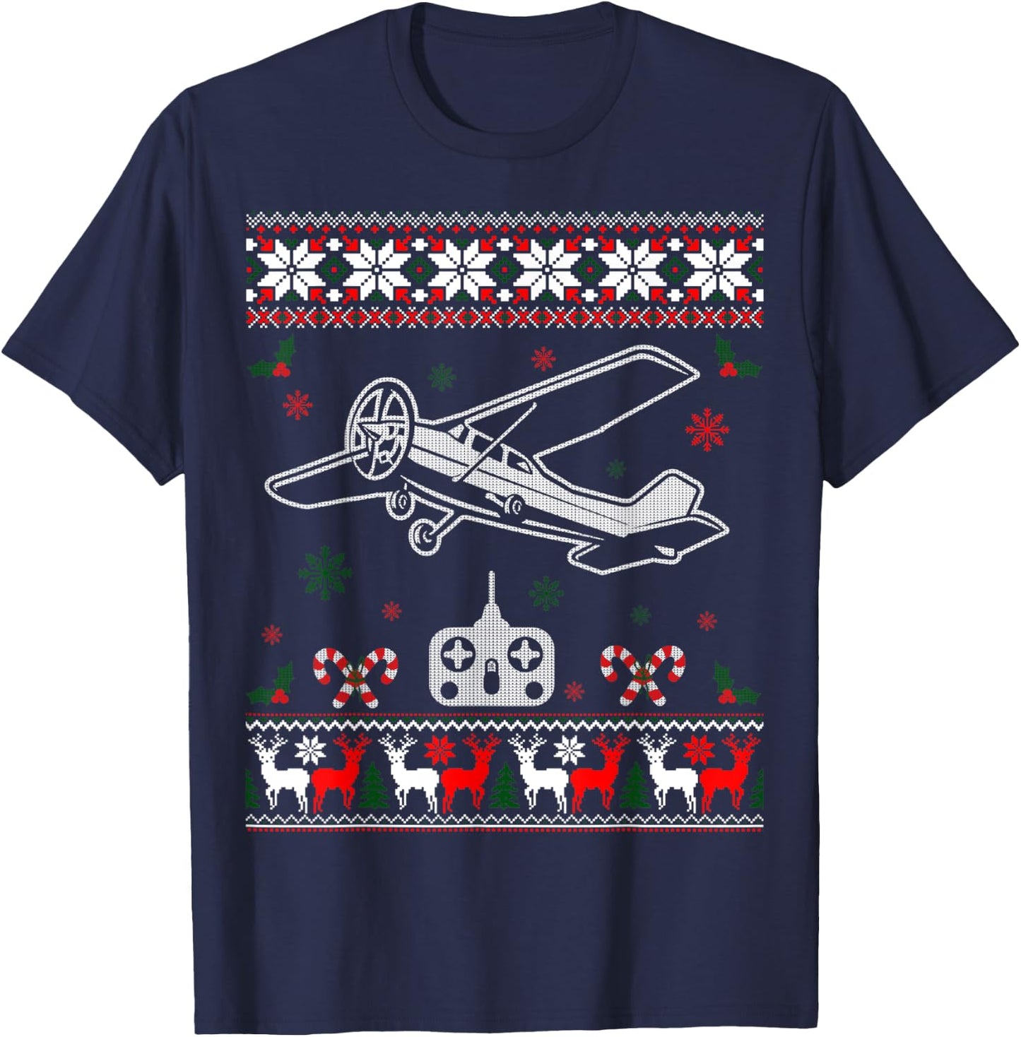 RC Plane Remote Control Plane Christmas Ugly Xmas Sweater T-Shirt - T-Shirt | Navy