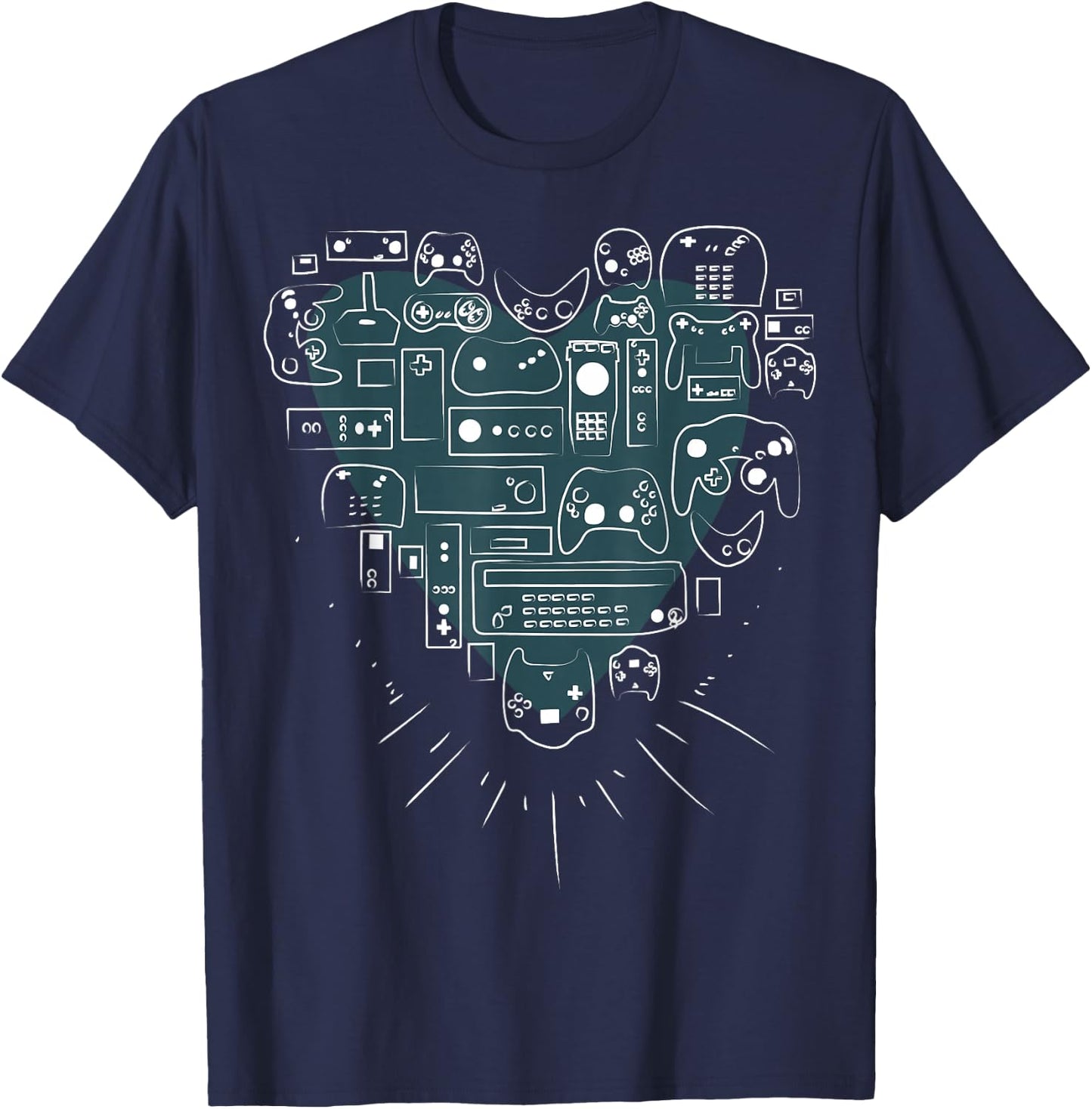 Retro Gaming Heart Video Game Controllers Gamer T-Shirt - T-Shirt | Navy