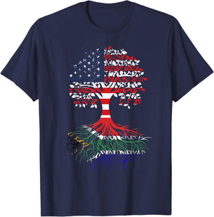 South African Roots American Grown Tree Flag T-Shirt - T-Shirt | Navy