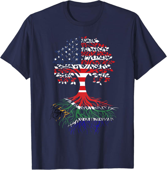 South African Roots American Grown Tree Flag T-Shirt - T-Shirt | Navy
