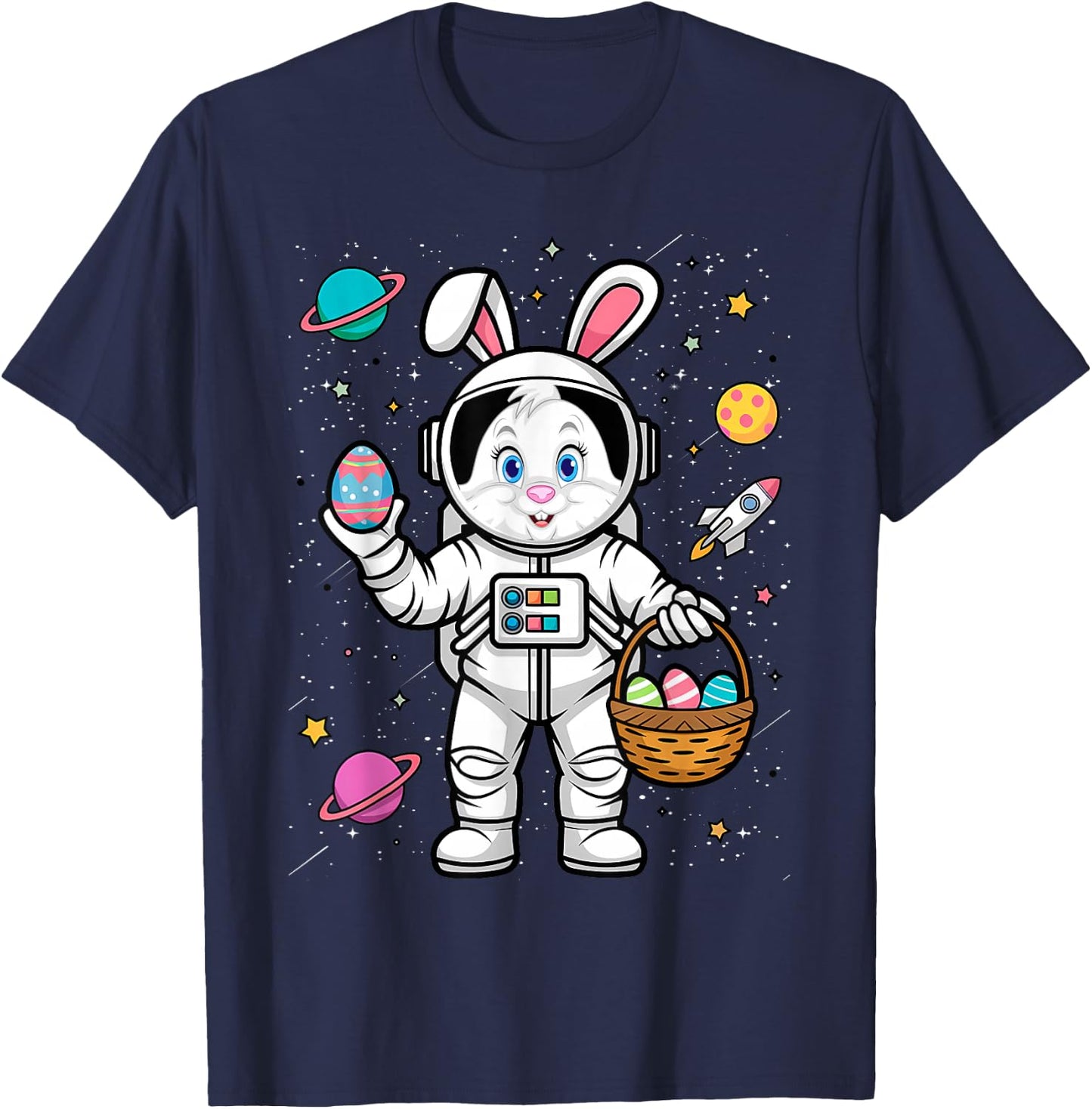 Happy Easter Day Bunny Egg astronaut Space Boys Girls T-Shirt - T-Shirt | Navy