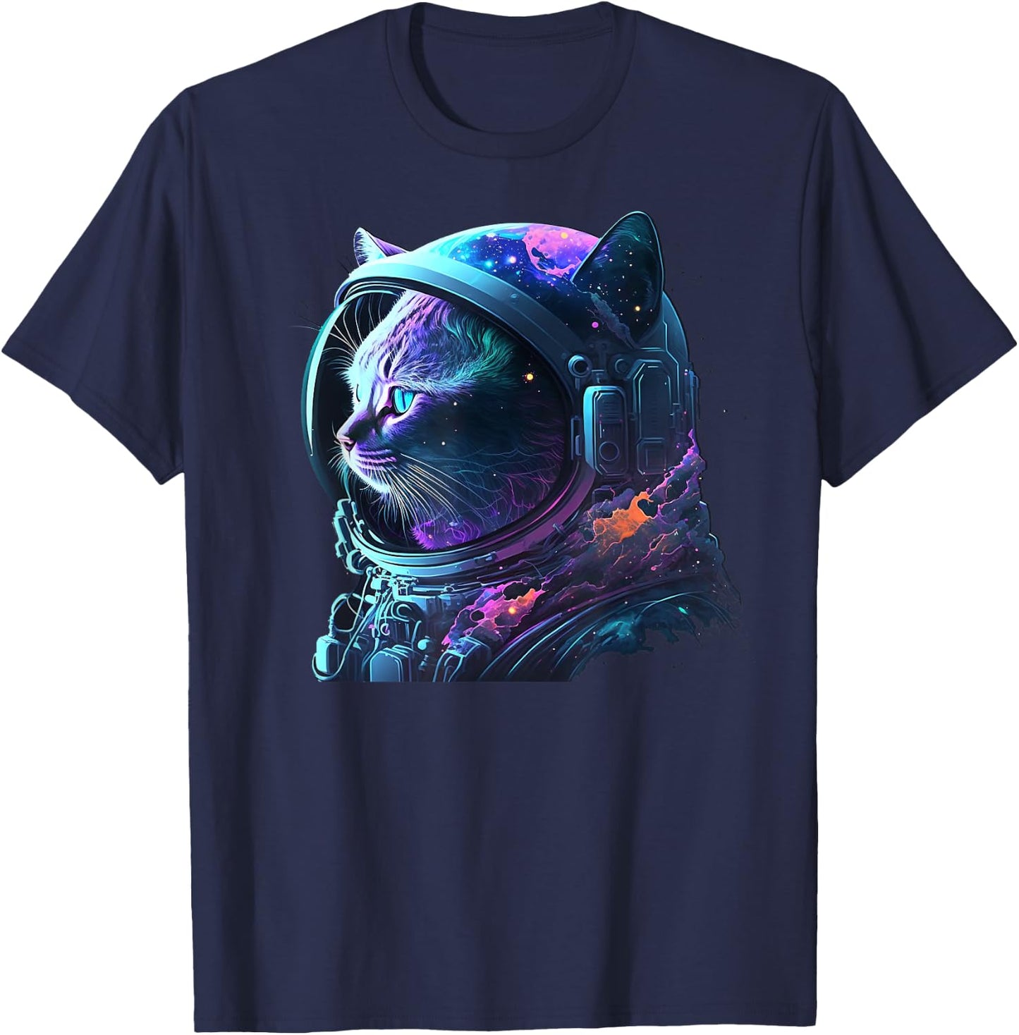 Cat Astronaut in Space Suit and Helmet in the Cosmos Funny T-Shirt - T-Shirt | Navy