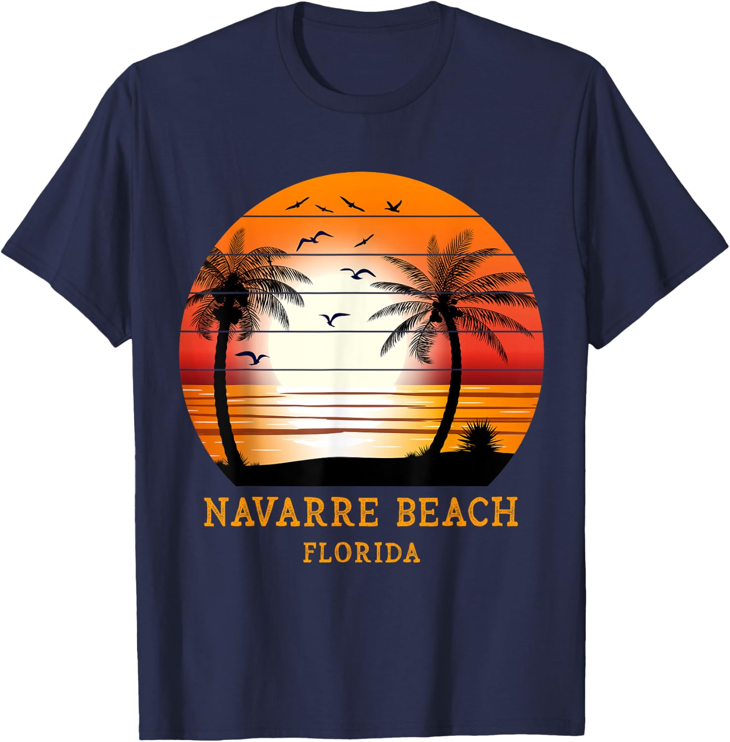 Navarre Beach Florida Vintage Sunset Retro Summer Vacay Sun Men Women Kids T-Shirt - T-Shirt | Navy