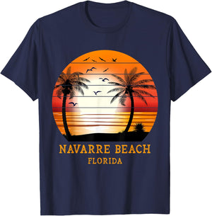 Navarre Beach Florida Vintage Sunset Retro Summer Vacay Sun Men Women Kids T-Shirt - T-Shirt | Navy