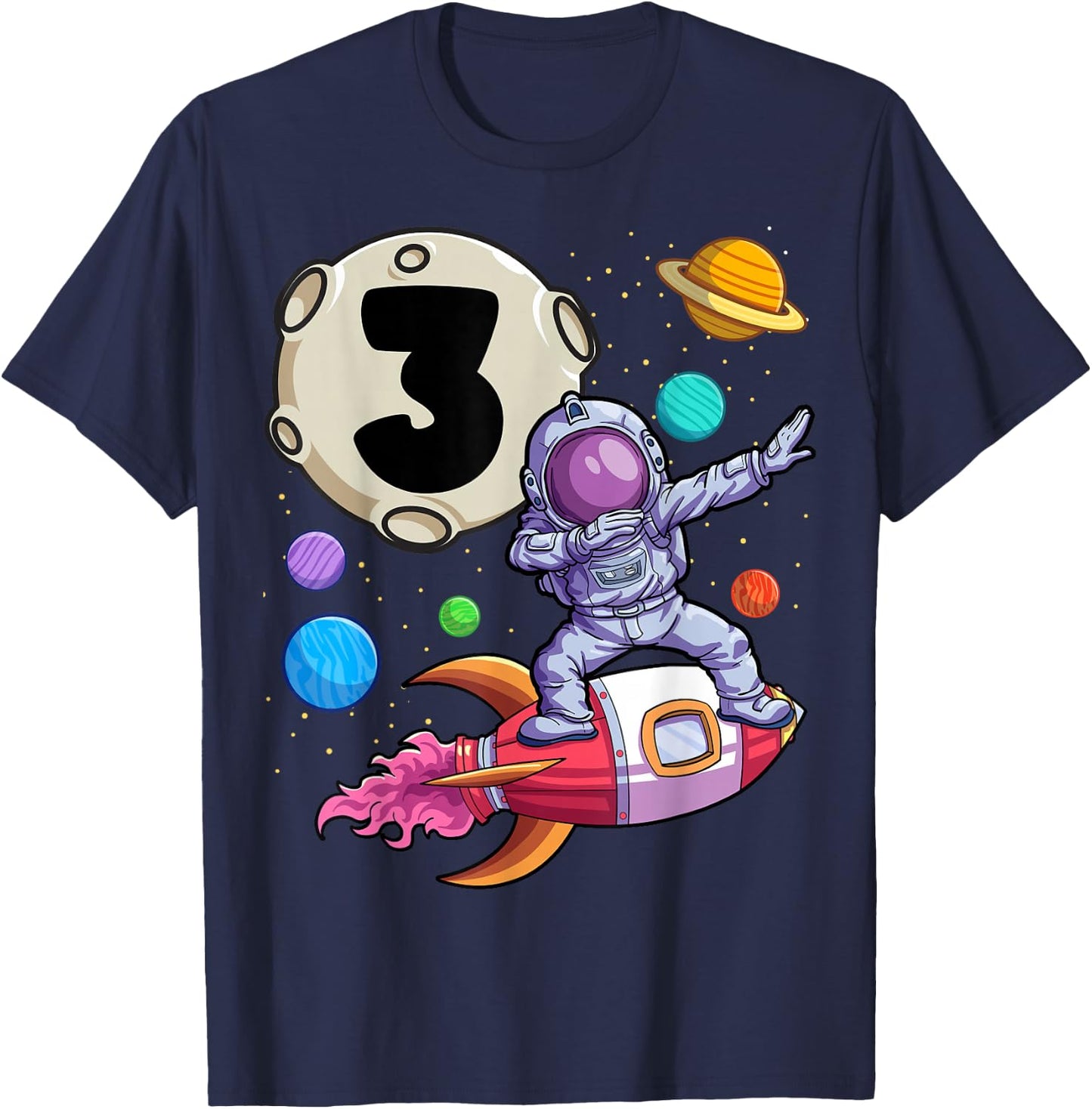 Dabbing Astronaut 3 Yrs Old Birthday Boy Space 3rd Birthday T-Shirt - T-Shirt | Navy