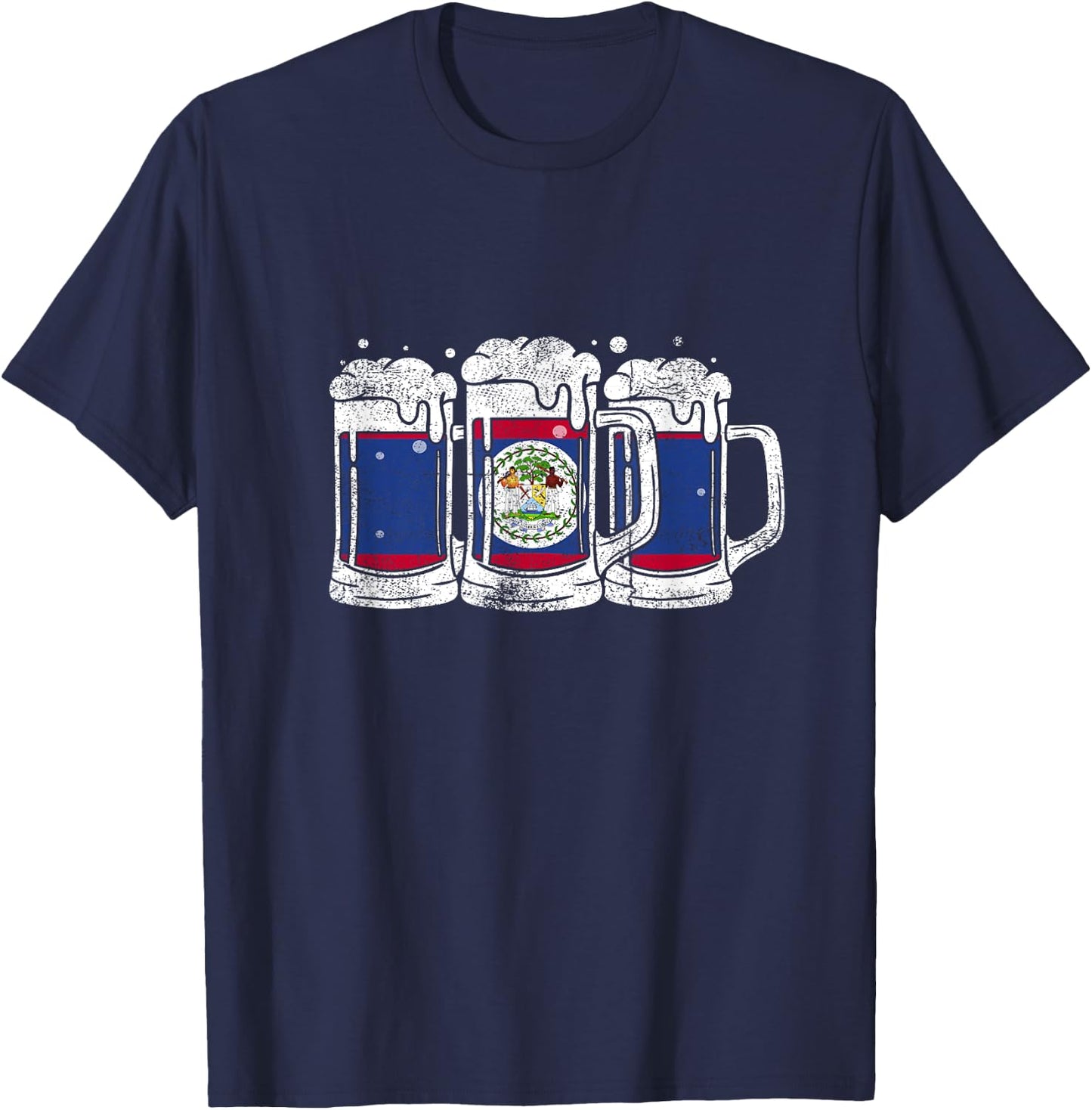 Belize flag and the joy of having some beer T-Shirt - T-Shirt | Navy