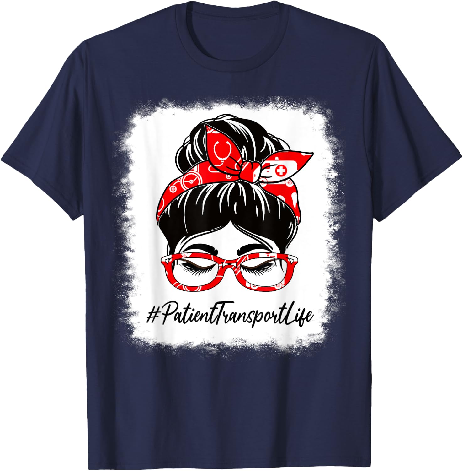 Patient Transport Bleached Messy Bun Appreciation Day T-Shirt - T-Shirt | Navy