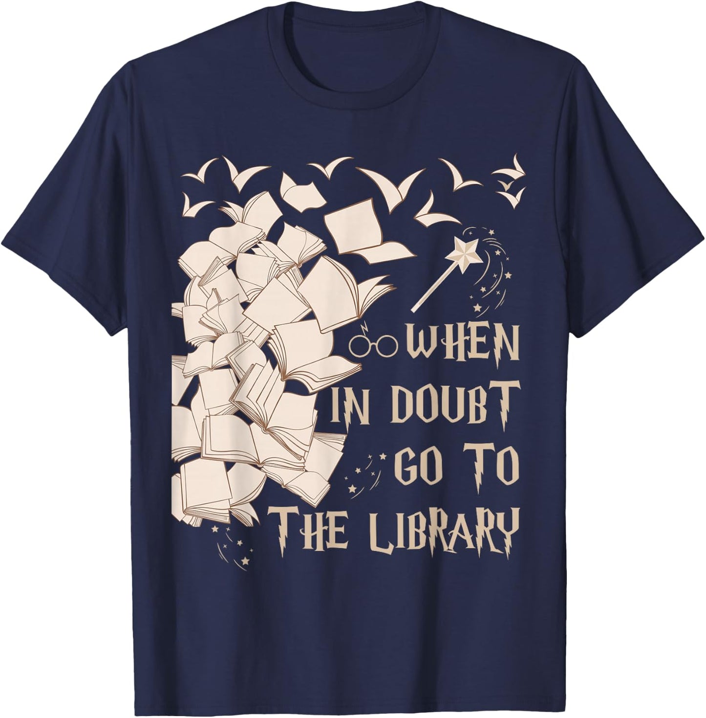 Funny Librarian Readers Gift When In Doubt Go To The Library T-Shirt - T-Shirt | Navy