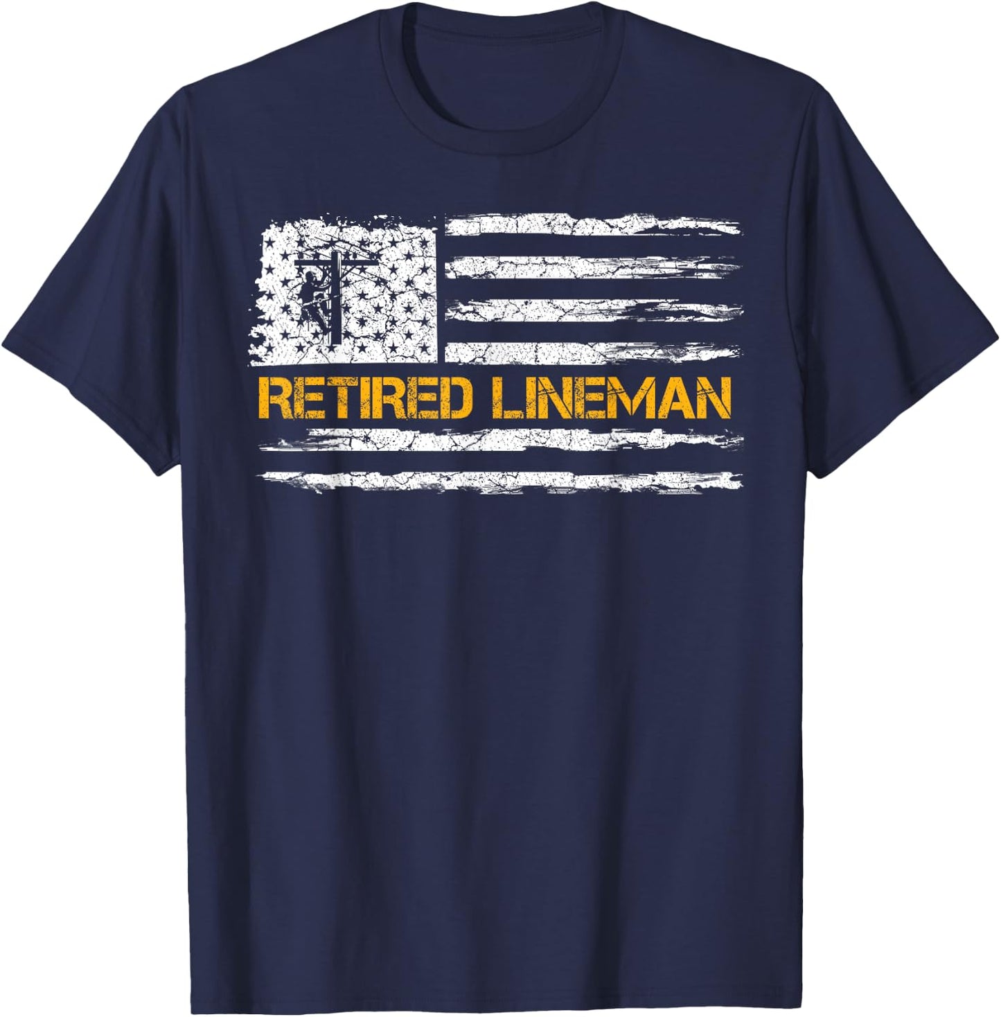 Vintage USA Flag Retired Electric Cable Lineman Retirement T-Shirt - T-Shirt | Navy
