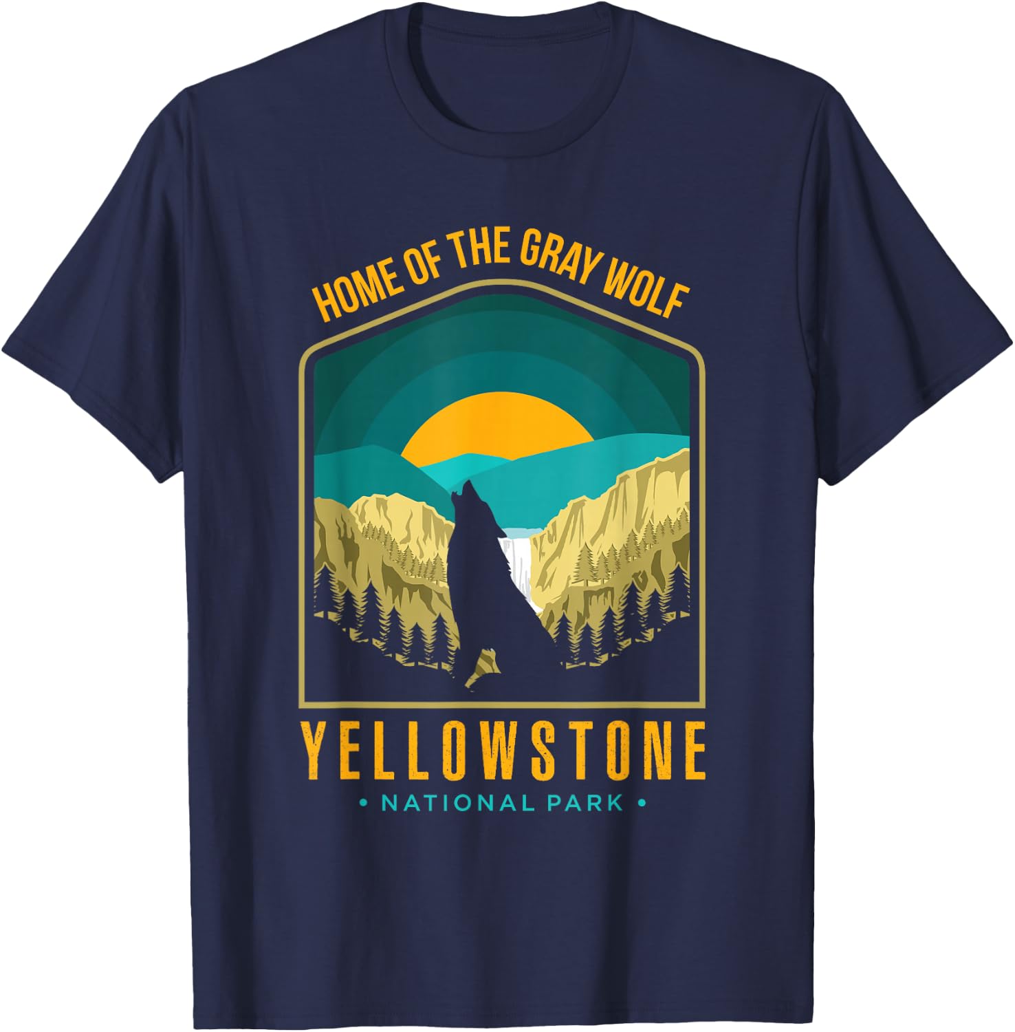 Yellowstone US National Park Wolf Wolves Lover Vintage Gift T-Shirt - T-Shirt | Navy