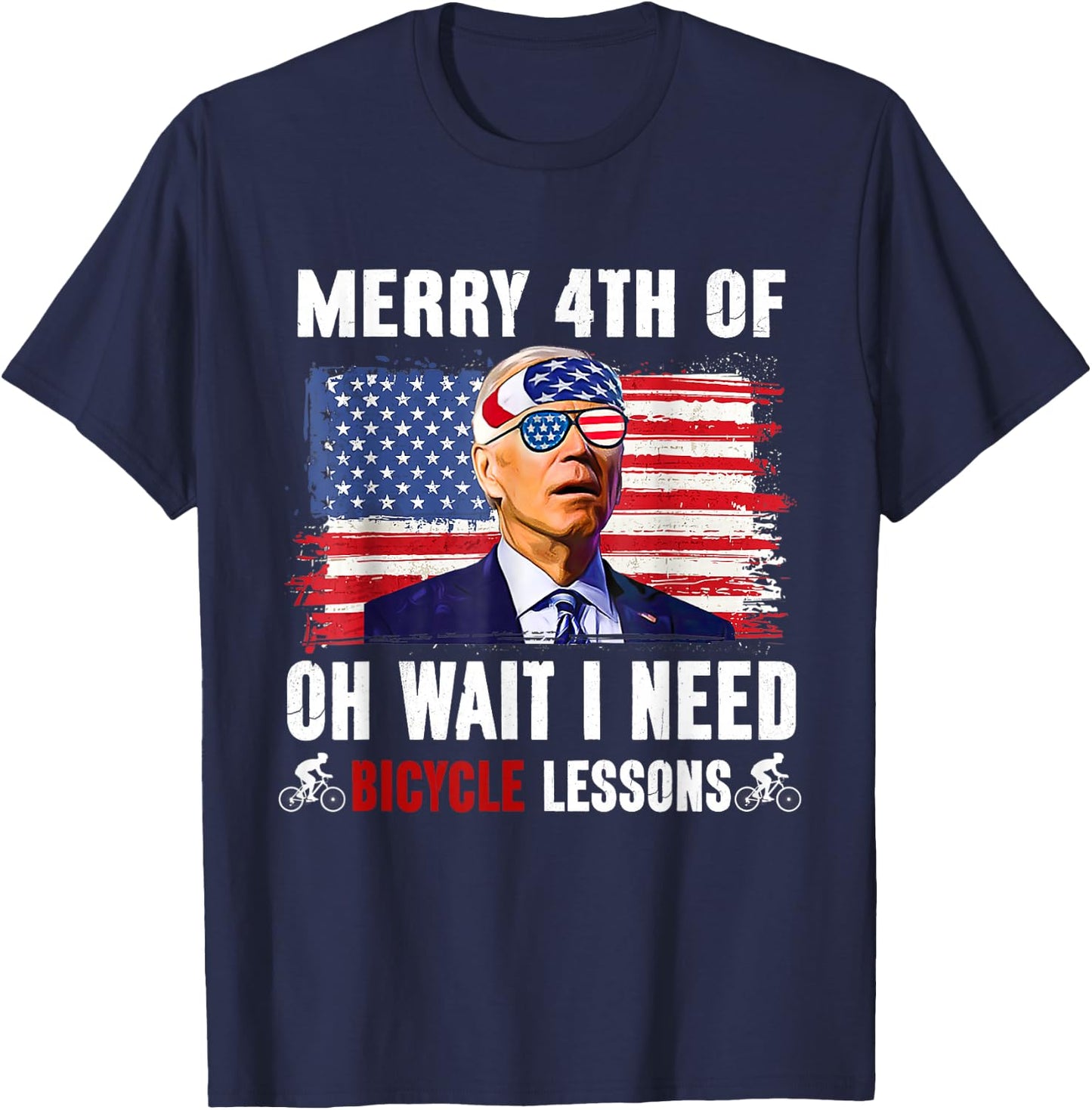 Merry 4th Of July Biden Bike Bicycle Falls Off Funny Men T-Shirt - T-Shirt | Navy