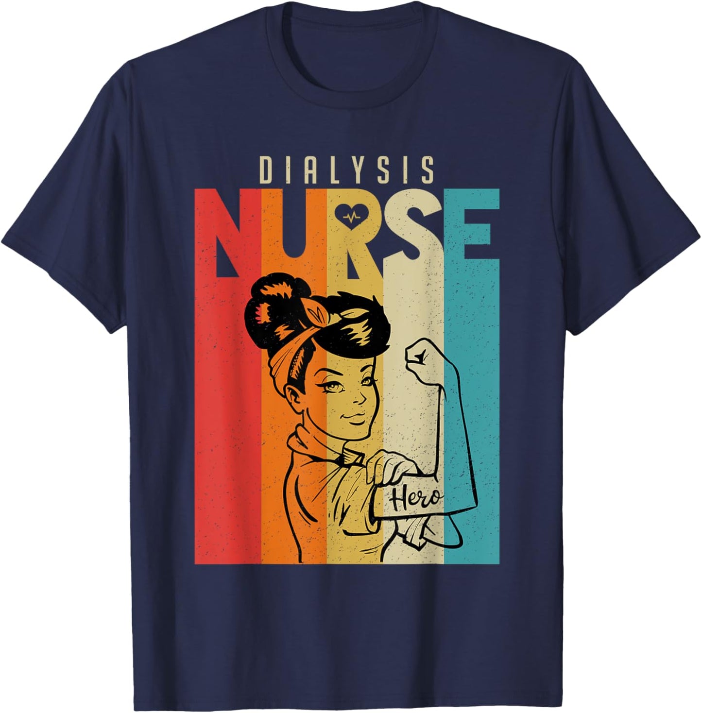Vintage Rosie The Riveter Dialysis Nurse T-Shirt - T-Shirt | Navy