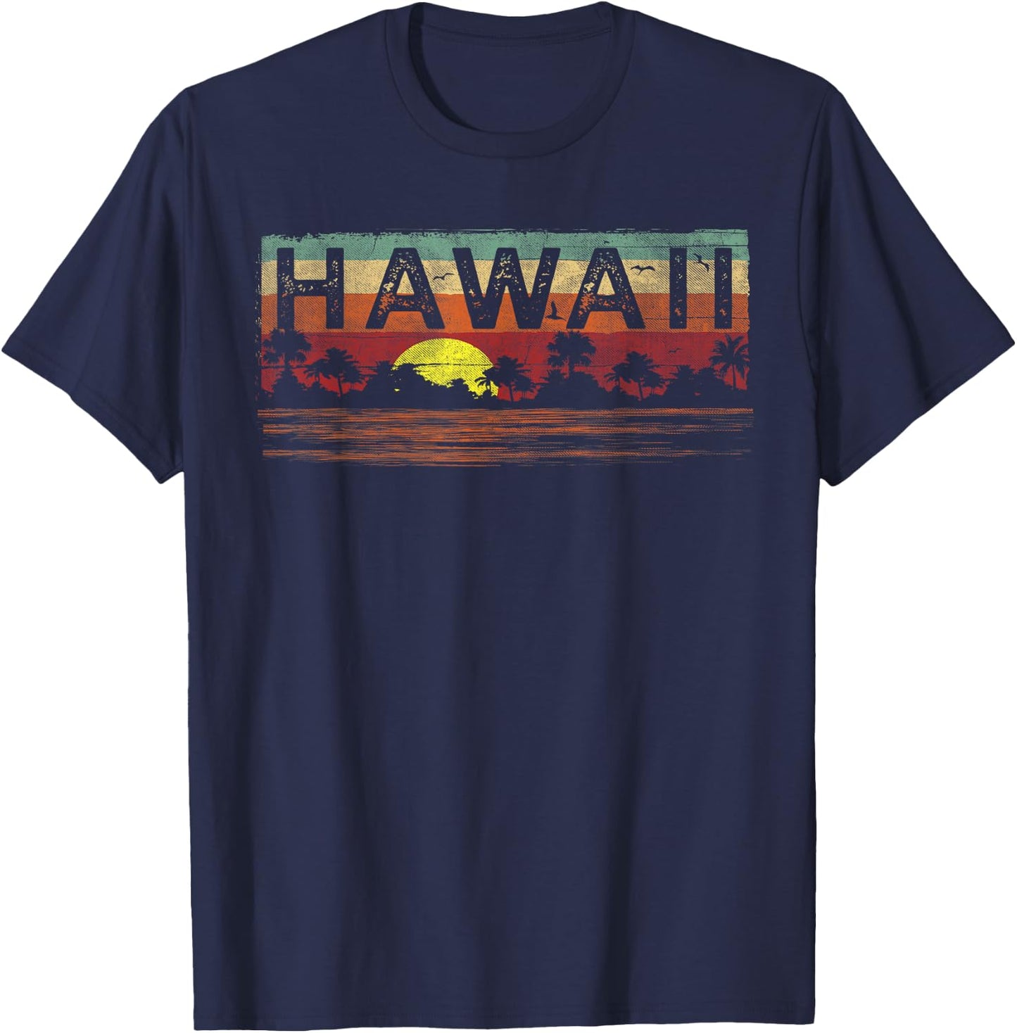 Vintage Tropical Hawaii T Shirt - Hawaiian T Shirt T-Shirt - T-Shirt | Navy