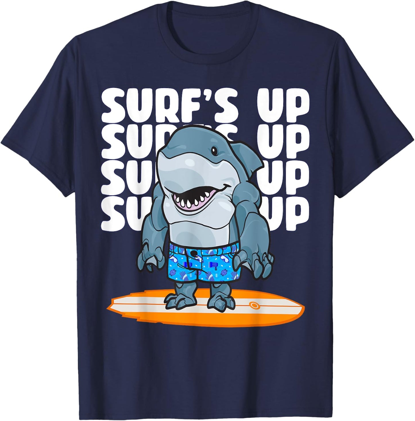 Ocean Surf's Up King of the Surfer Shark Surfer Camp Beach Women Girls Kids T-Shirt - T-Shirt | Navy