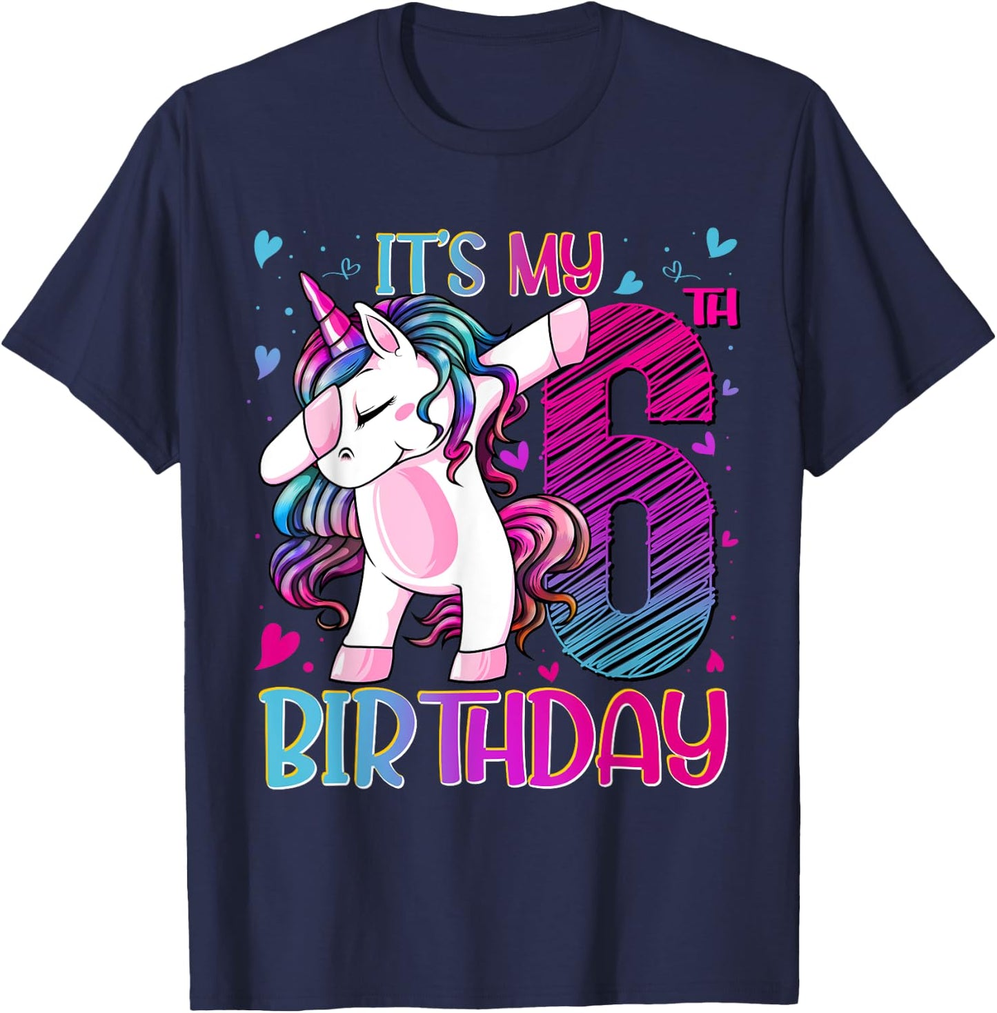 6 Year Old Unicorn Dabbing 6th Birthday Girl Unicorn Party T-Shirt - T-Shirt | Navy