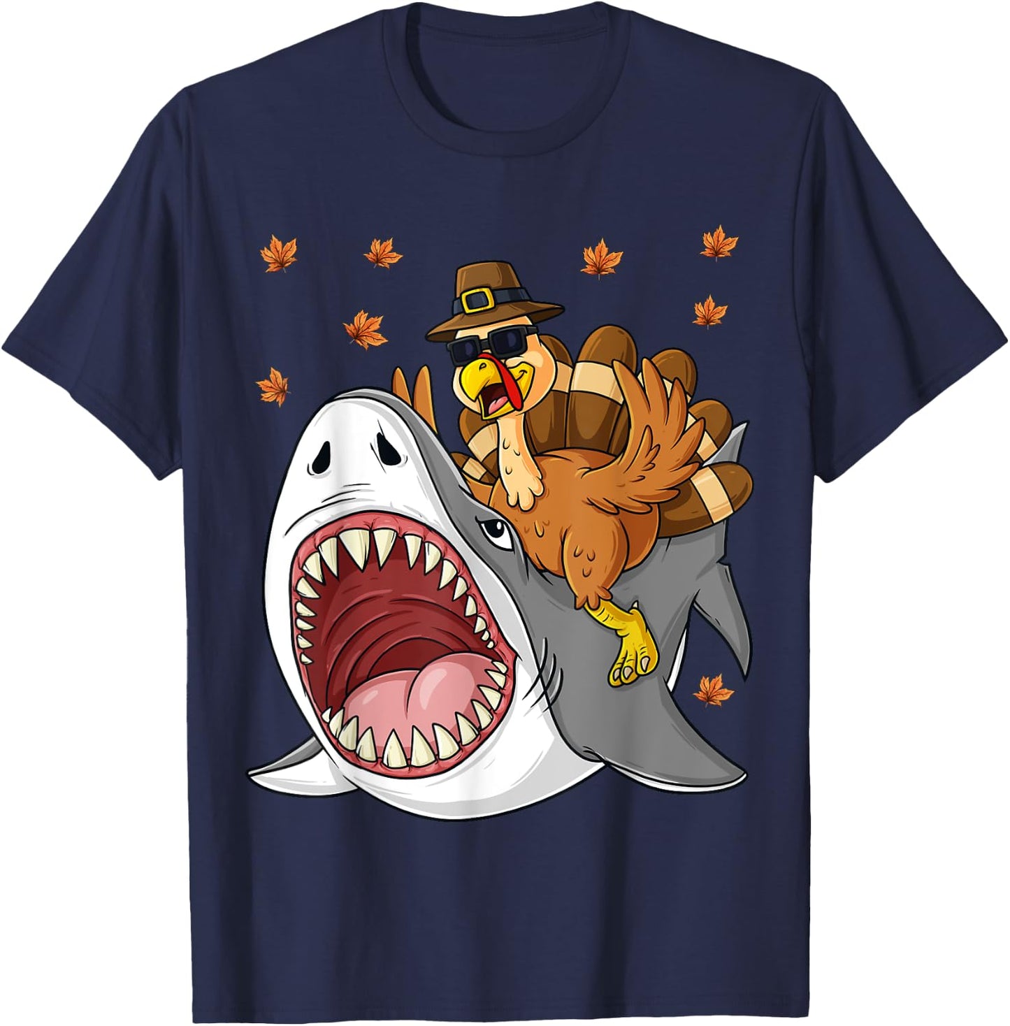 Thanksgiving Turkey Riding Shark Funny Toddler Boys Kids T-Shirt - T-Shirt | Navy