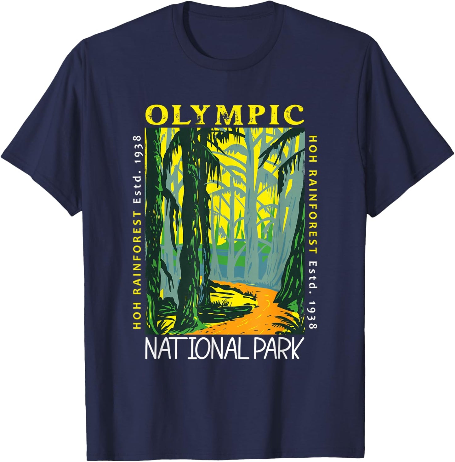 Hoh Rainforest Washington National Park Vintage T-Shirt - T-Shirt | Navy
