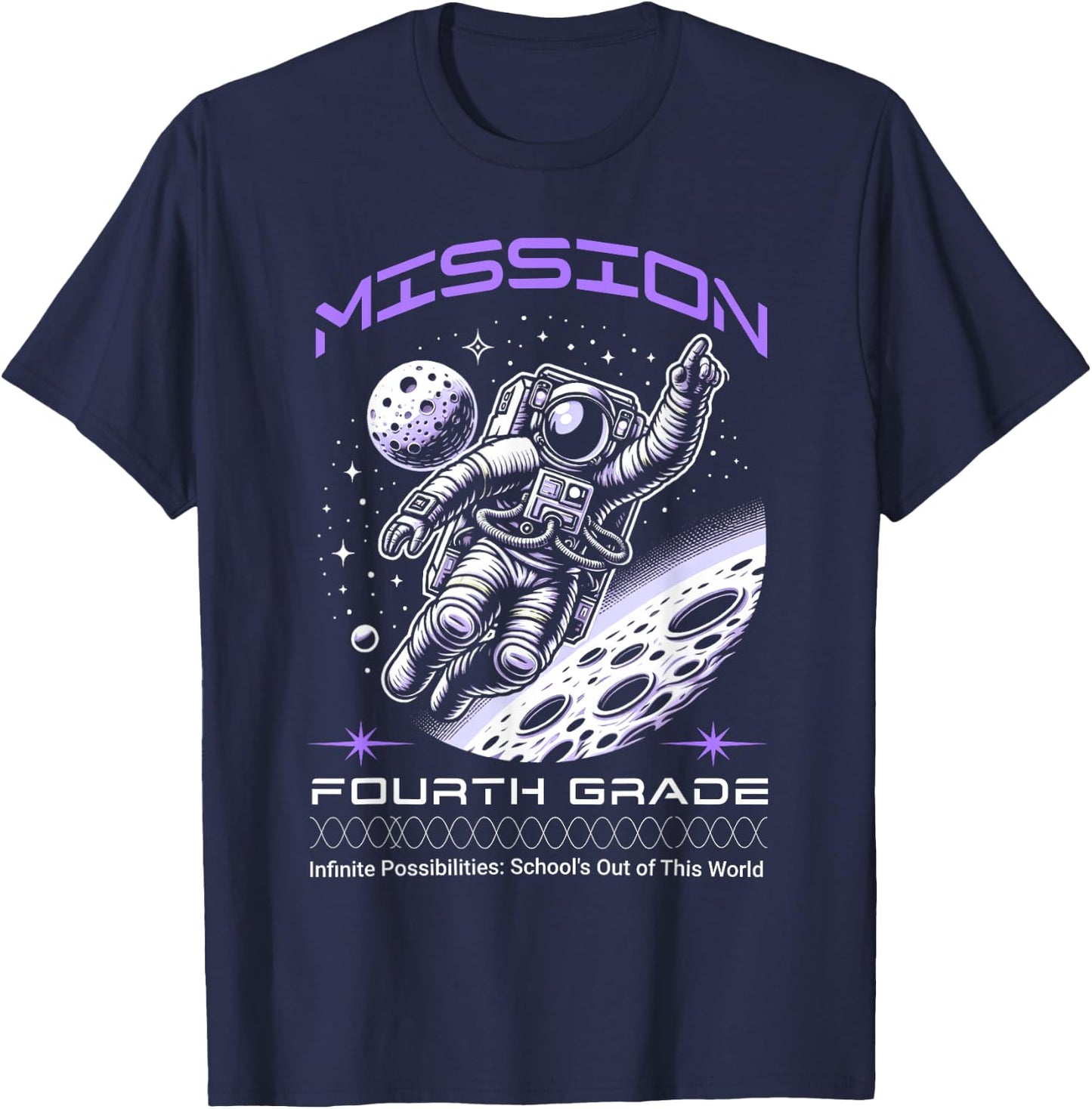 Fourth Grade Back To School Space Rocket Astronaut T-Shirt - T-Shirt | Navy