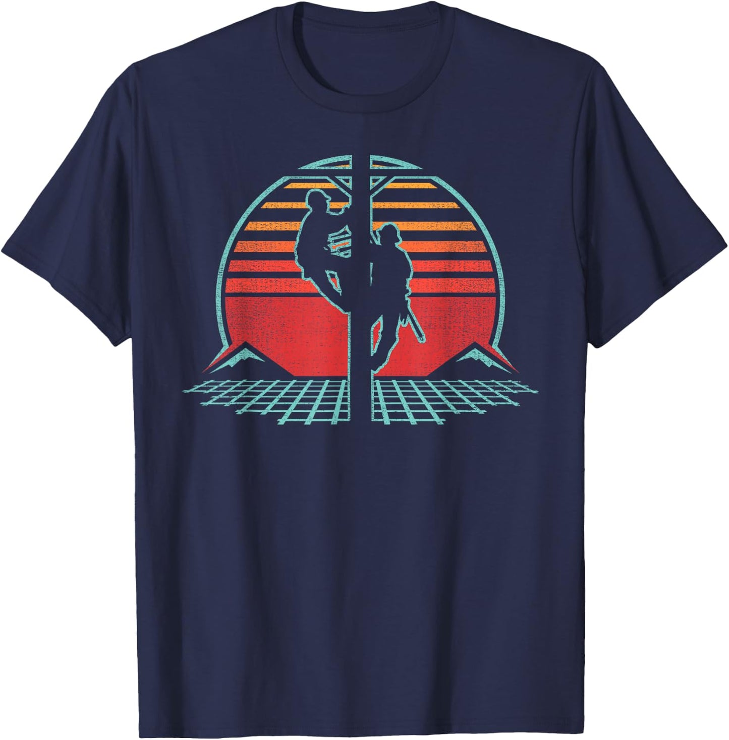 Lineman Retro Vintage 80s Style Electrician Gift T-Shirt - T-Shirt | Navy