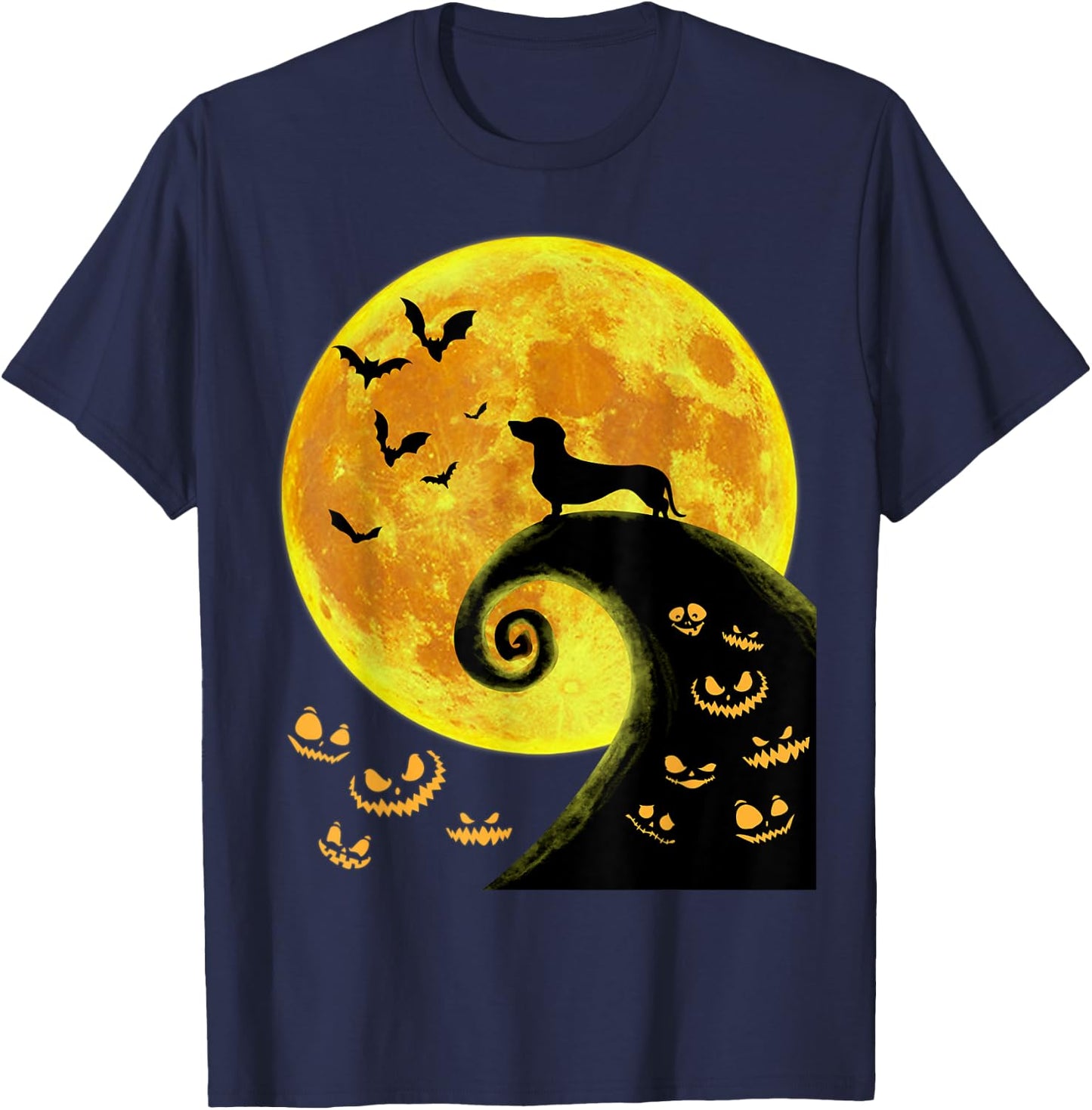 Funny Dachsund And Moon Halloween Costume Weiner Dog Lover T-Shirt - T-Shirt | Navy