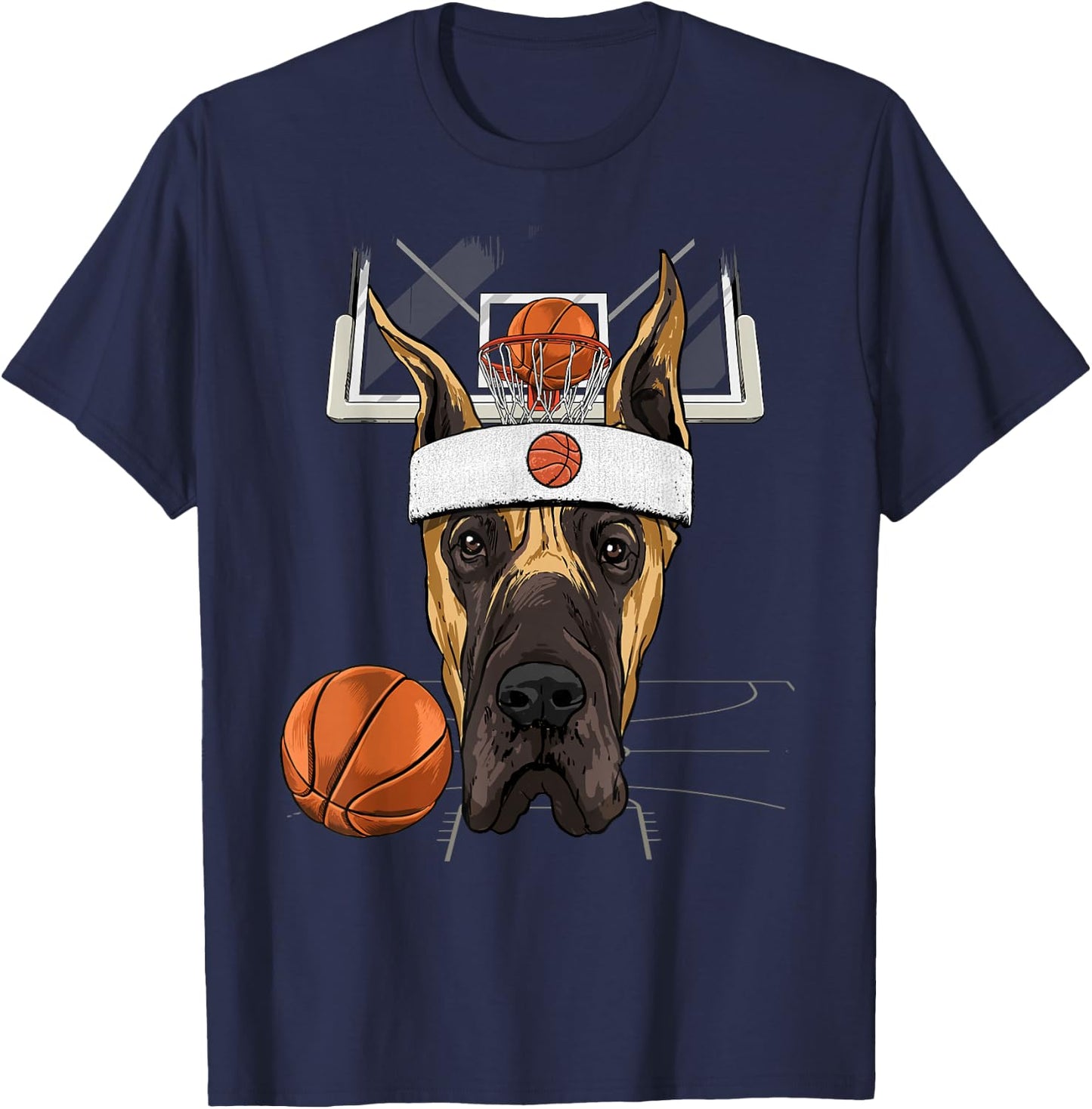 Great Dane Basketball Dog Lovers Basketball Player T-Shirt - T-Shirt | Navy