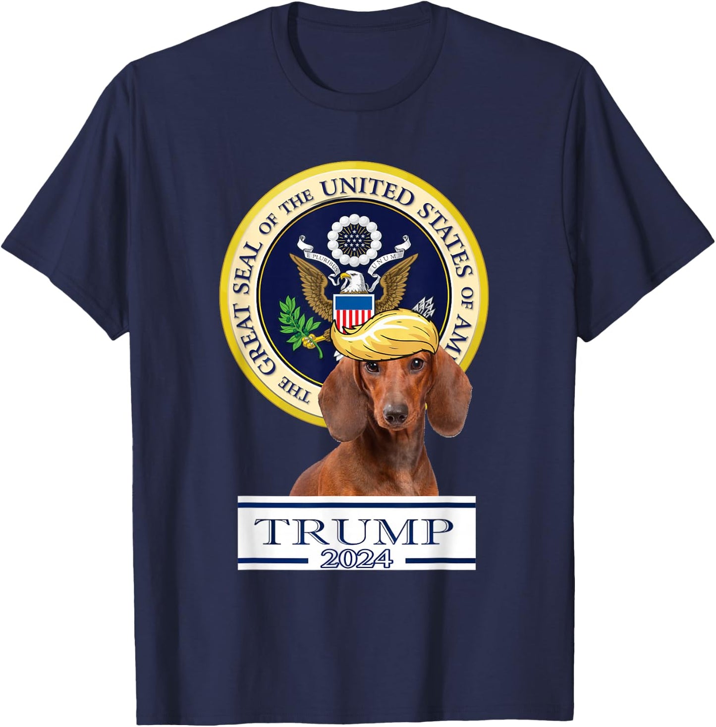 Trump 2024 Dog Trump 2024 Dachshund , Adult , Grey, Short Sleeve, 3XL, Regular Fit, Cotton/Polyester Blend T-Shirt - T-Shirt | Navy
