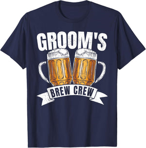 Groom's Brew Crew Funny Group Beer Drinking Team T-Shirt - T-Shirt | Navy