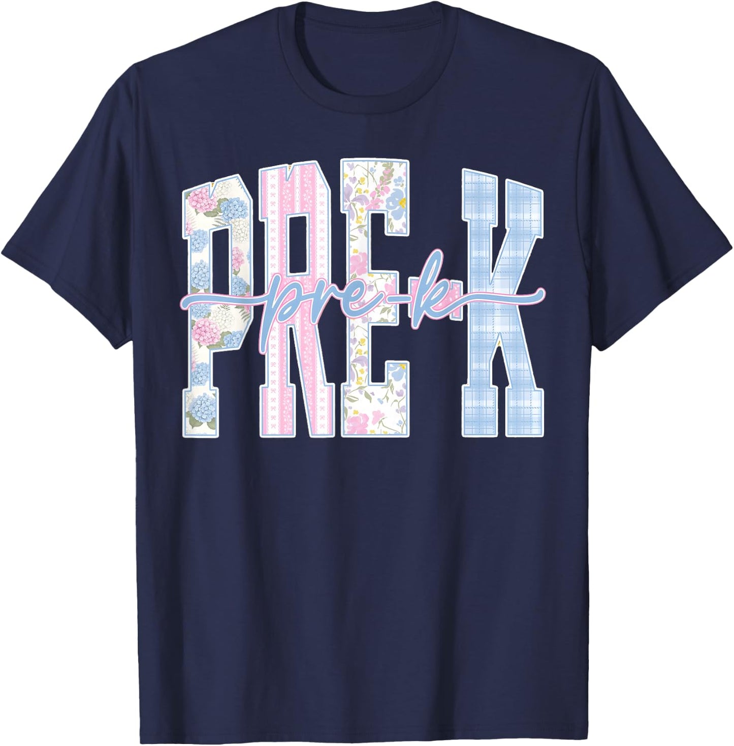 Back to School Pre K Floral Teacher Girl T-Shirt - T-Shirt | Navy