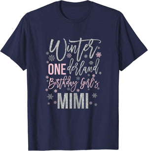 Mimi Pink Winter Onederland 1st Birthday Snowflake Matching T-Shirt - T-Shirt | Navy