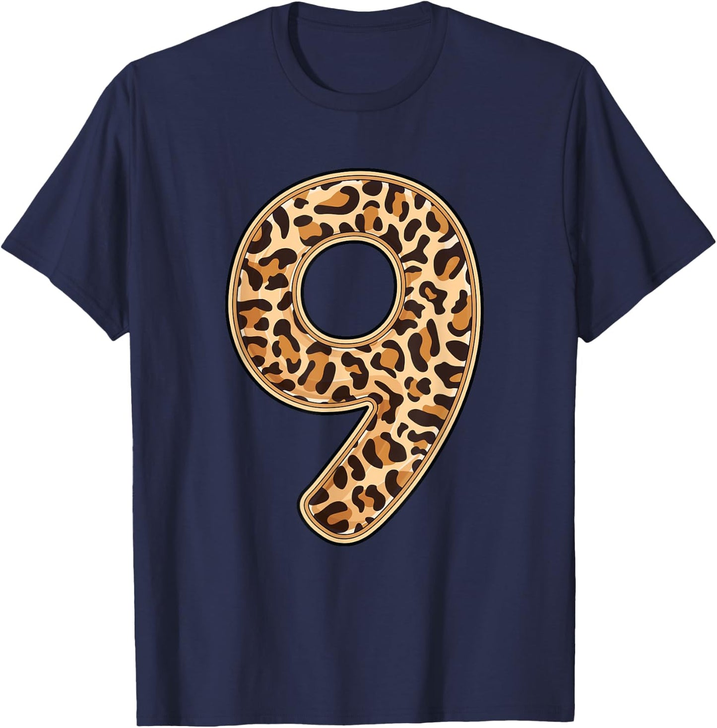Leopard 9th Birthday Party Nine 9 Years Old Wild Cats Kids T-Shirt - T-Shirt | Navy