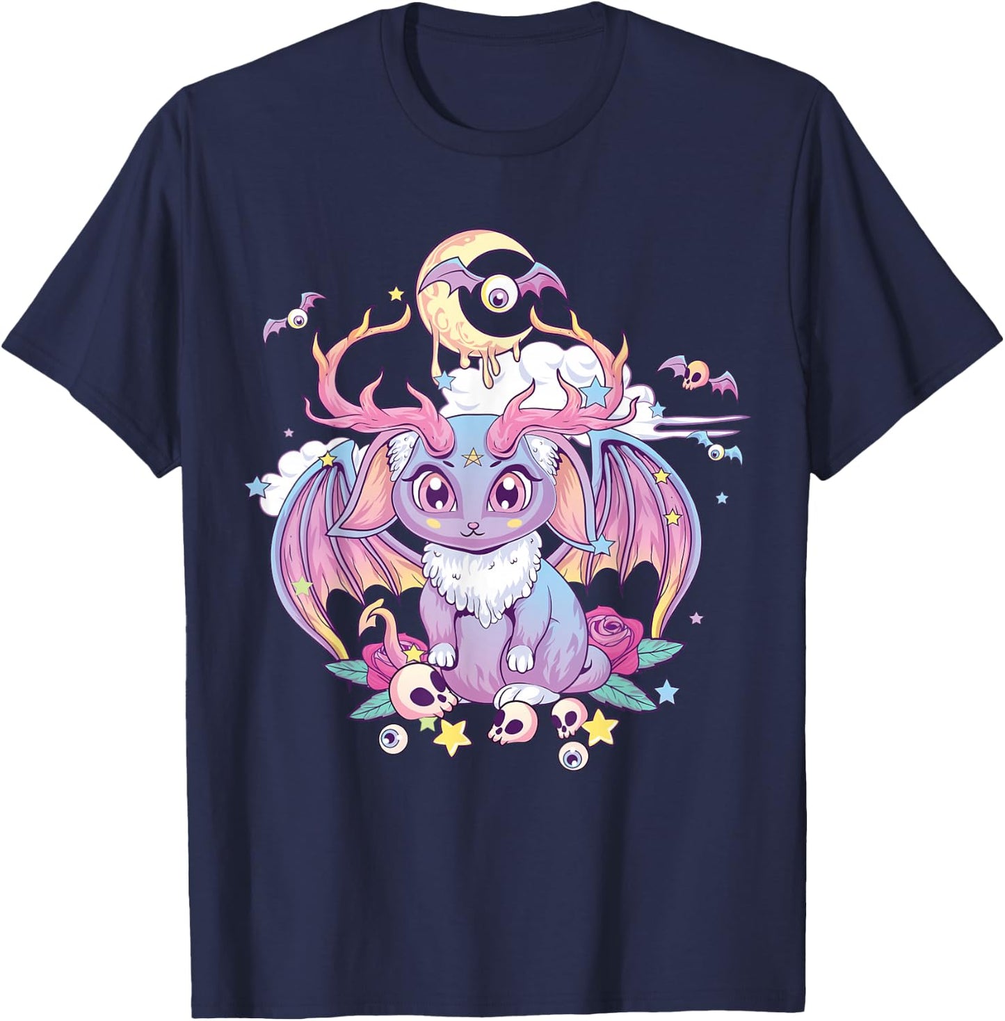 Pastel Goth Creepy Occult Satanic Jackalope Kawaii Menhera T-Shirt - T-Shirt | Navy