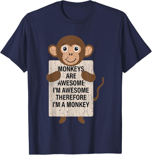 Monkeys Are Awesome Funny Monkey Animal Lover Graphic T-Shirt - T-Shirt | Navy
