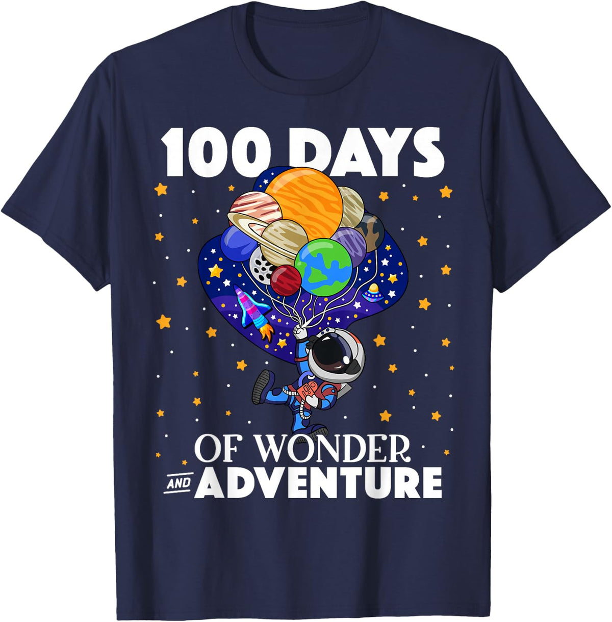 100 Days of School Astronaut Space Boys Kids 100th Day T-Shirt - T-Shirt | Navy
