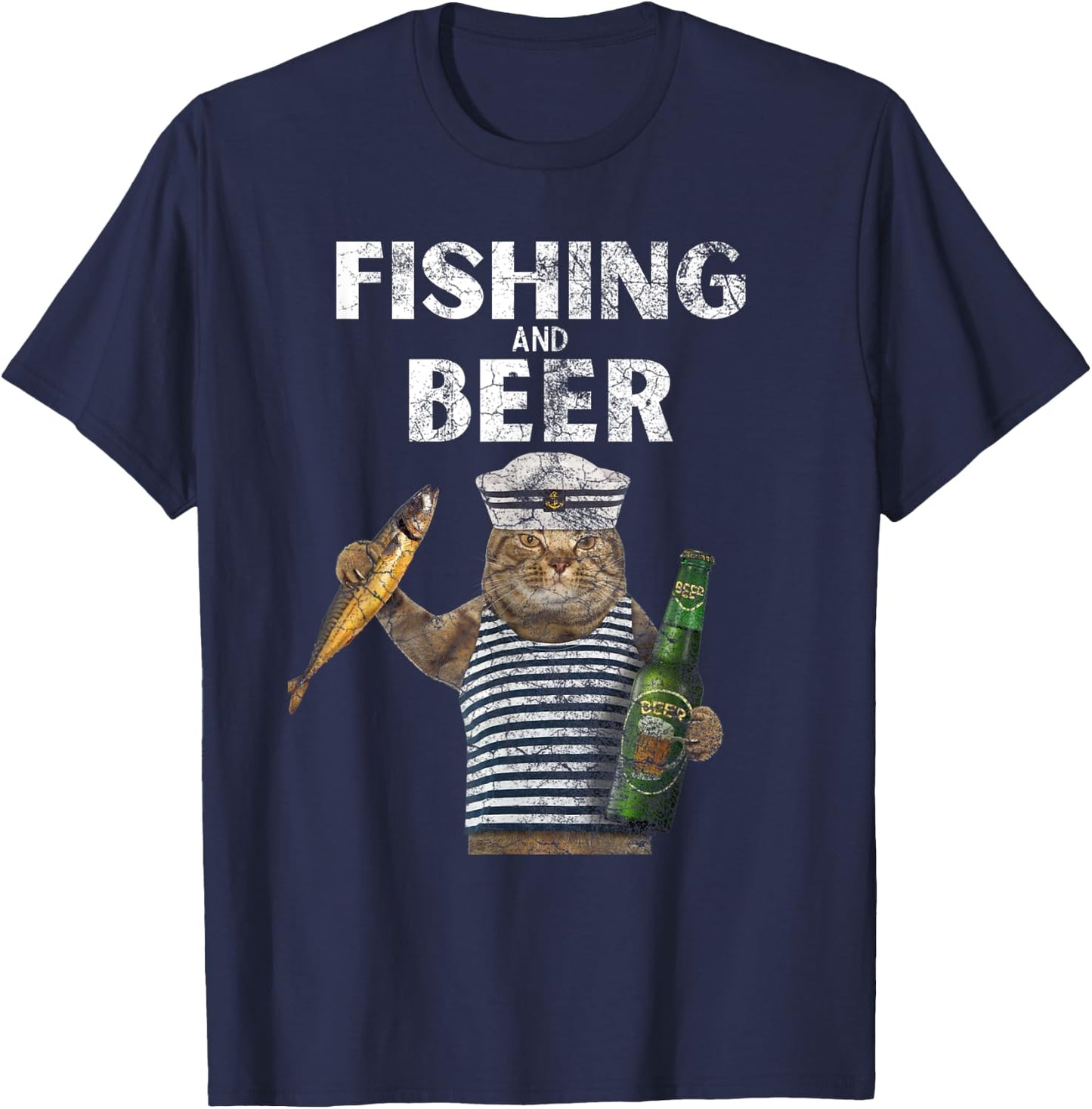 Fishing & Beer Funny Cat T-Shirt - T-Shirt | Navy