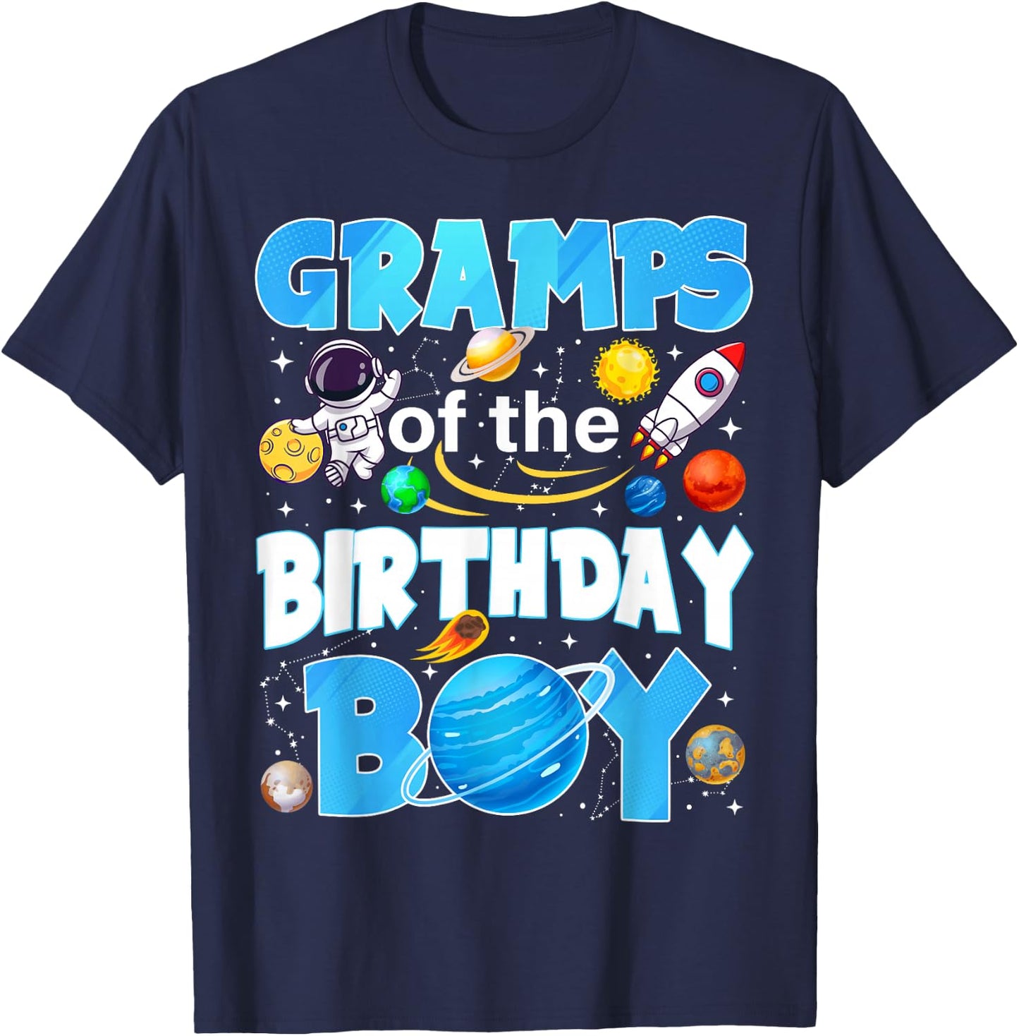 Gramps of The Birthday Boy Astronaut Space Planets T-Shirt - T-Shirt | Navy