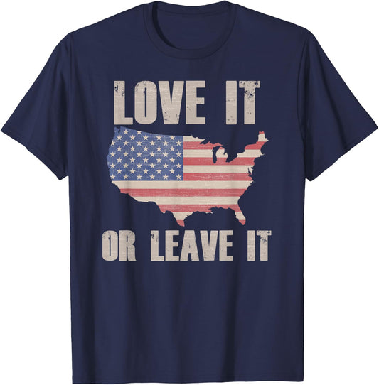 LOVE IT OR LEAVE IT Patriotic Vintage American Flag USA Map Women Kids Men T-Shirt - T-Shirt | Navy