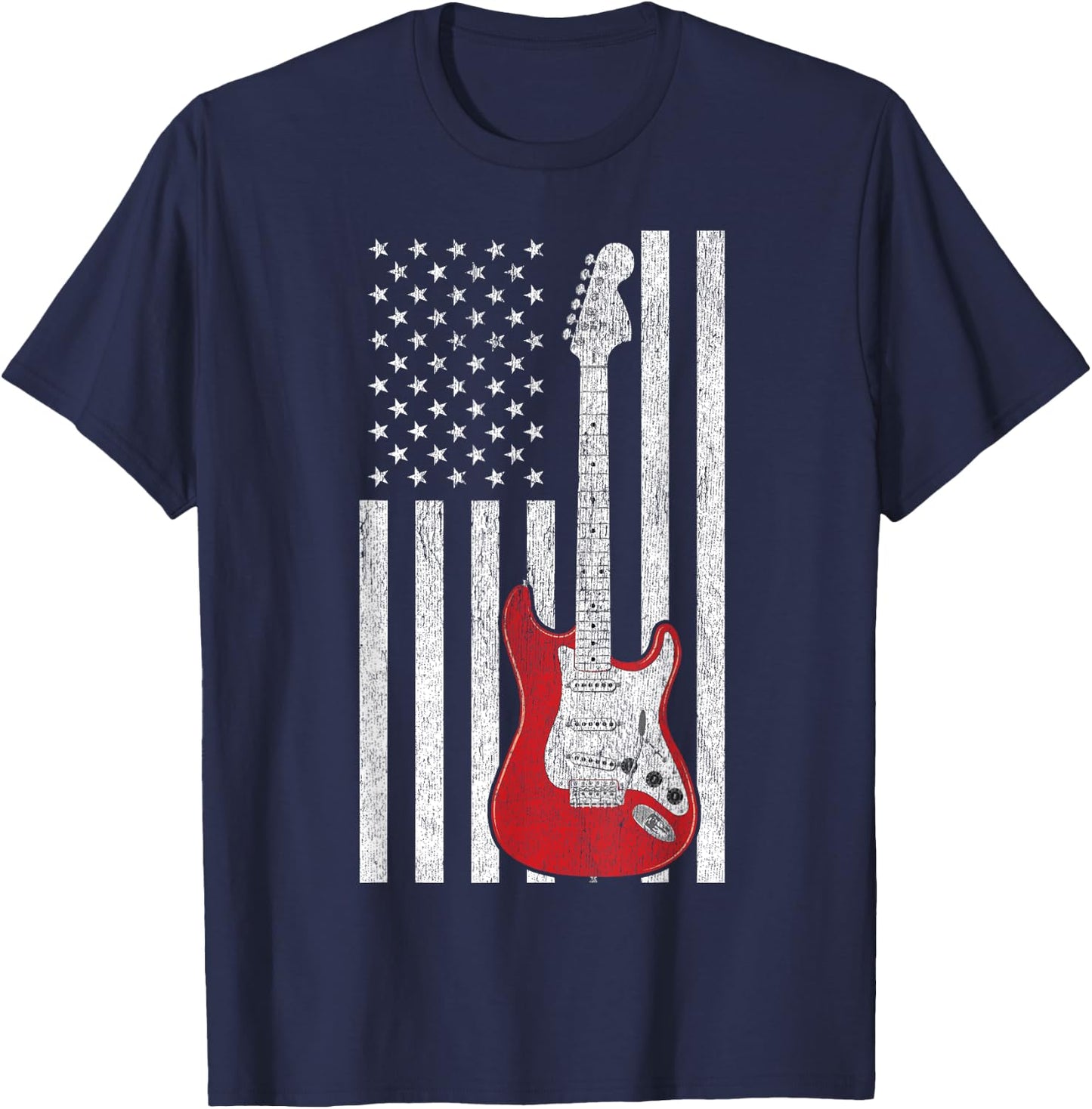 Patriotic American Flag Electric Guitar T-Shirt - T-Shirt | Navy
