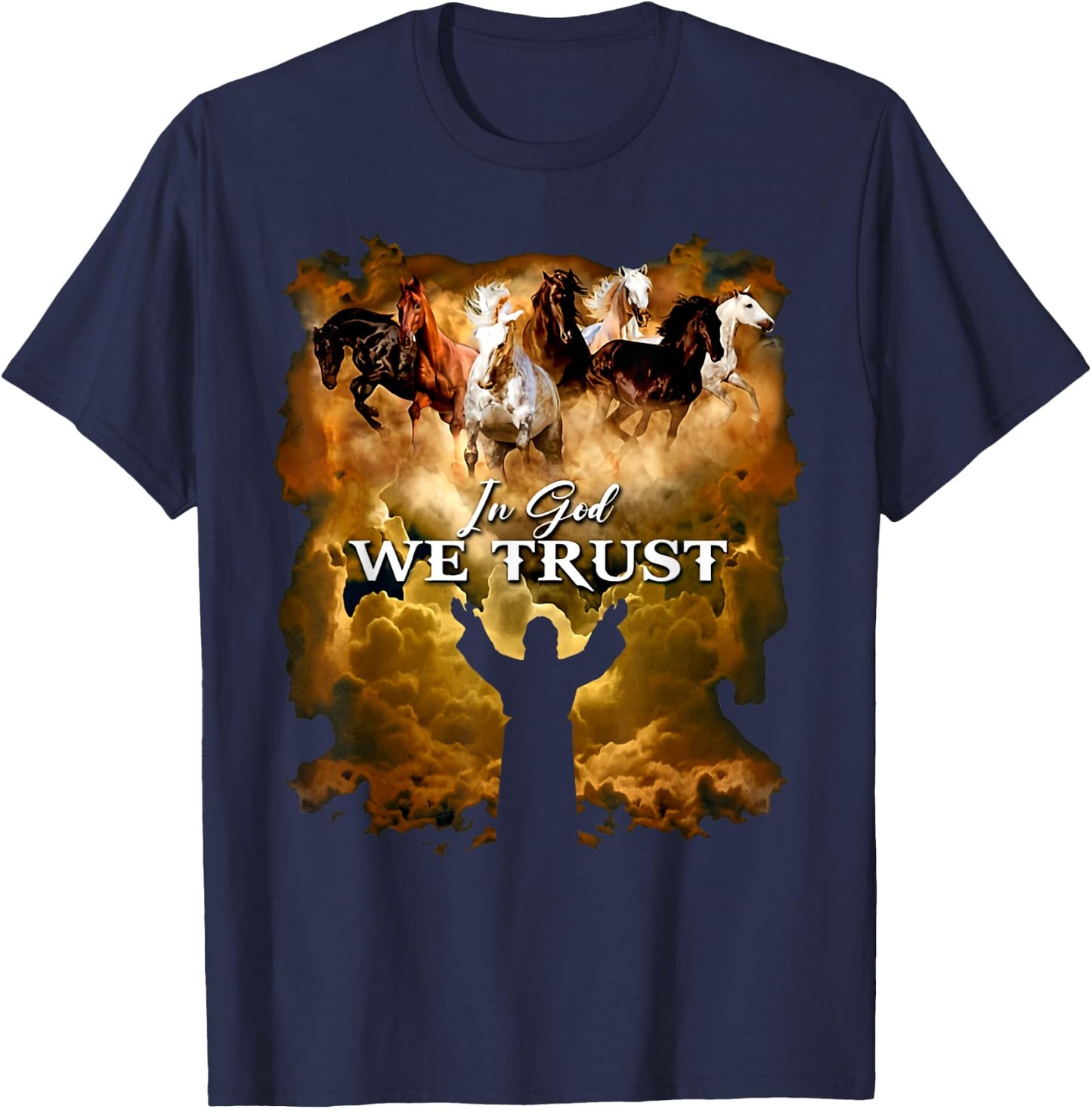 Jesus Horse In God We Trust - Christian , -Adults, -Kids, Black, Small, Short Sleeve T-Shirt - T-Shirt | Navy