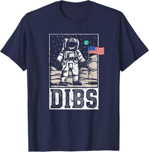 Dibs Astronaut Moon Landing Funny Patriotic USA Flag T-Shirt - T-Shirt | Navy