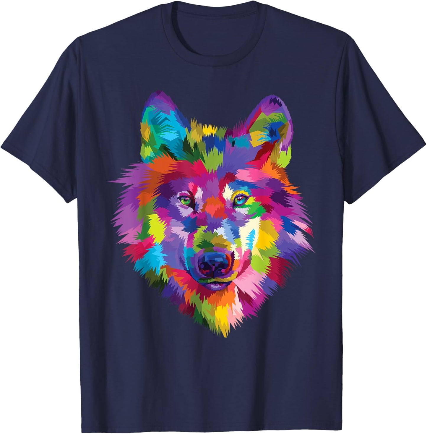 Wild Rainbow Wolf Vibrant Wilderness Canine Alpha Dog T-Shirt - T-Shirt | Navy