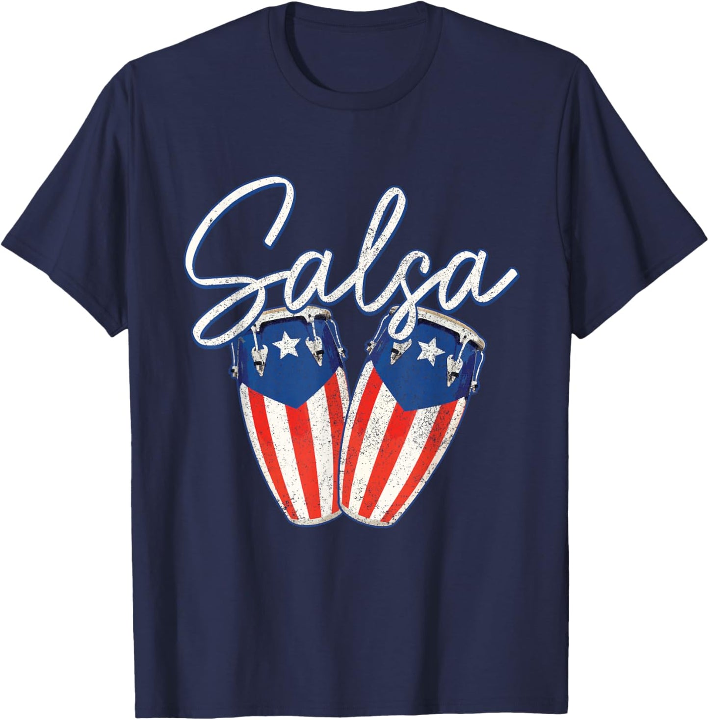 Puerto Rico Salsa Music Dancing Puerto Rican Flag T-Shirt - T-Shirt | Navy