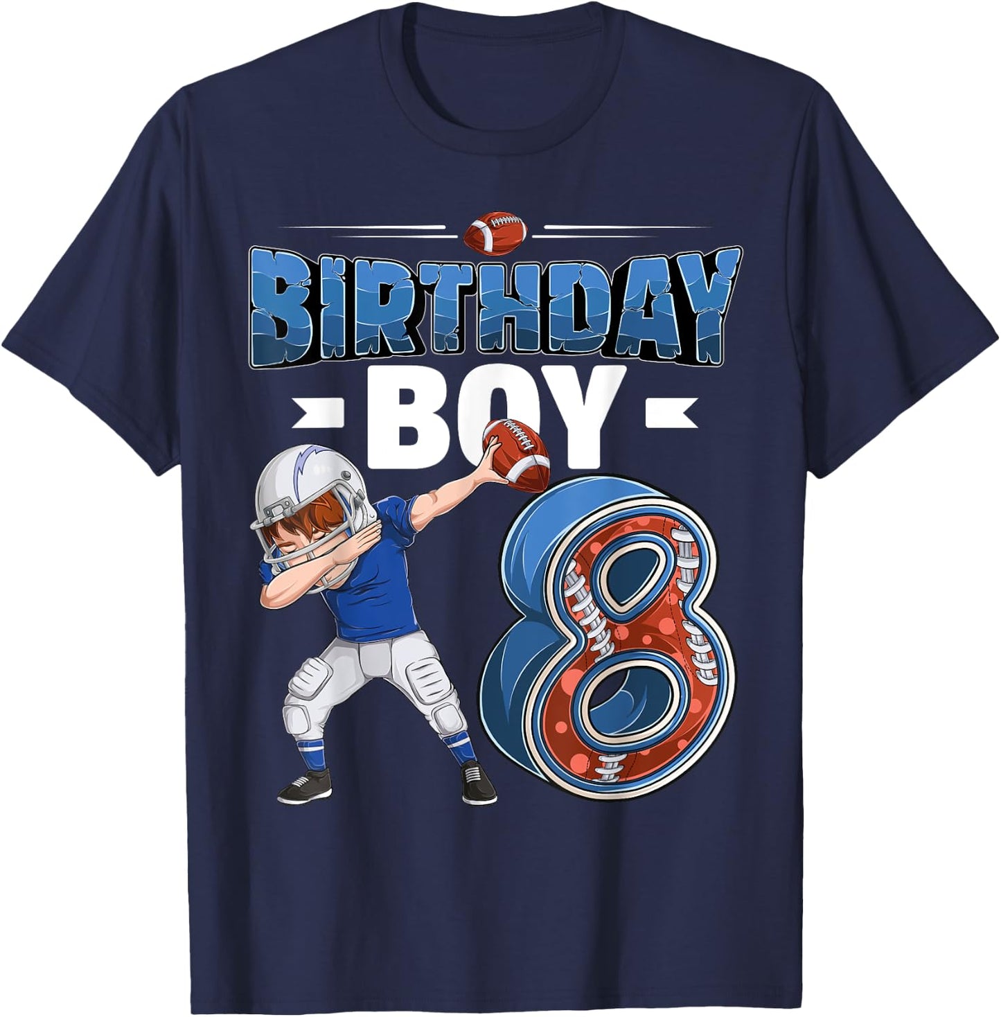dabbing boy 8 year old American football 8th birthday T-Shirt - T-Shirt | Navy