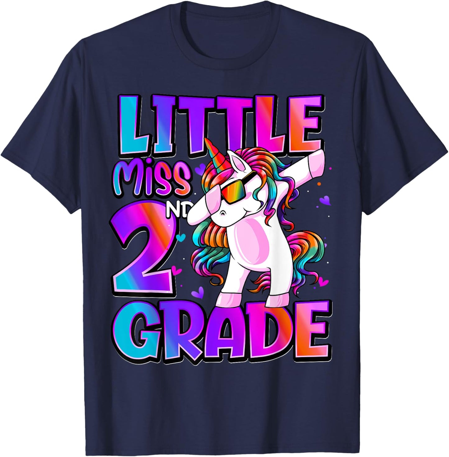 Little Miss 2nd Grade Unicorn Back To School 2nd Grade Girls T-Shirt - T-Shirt | Navy