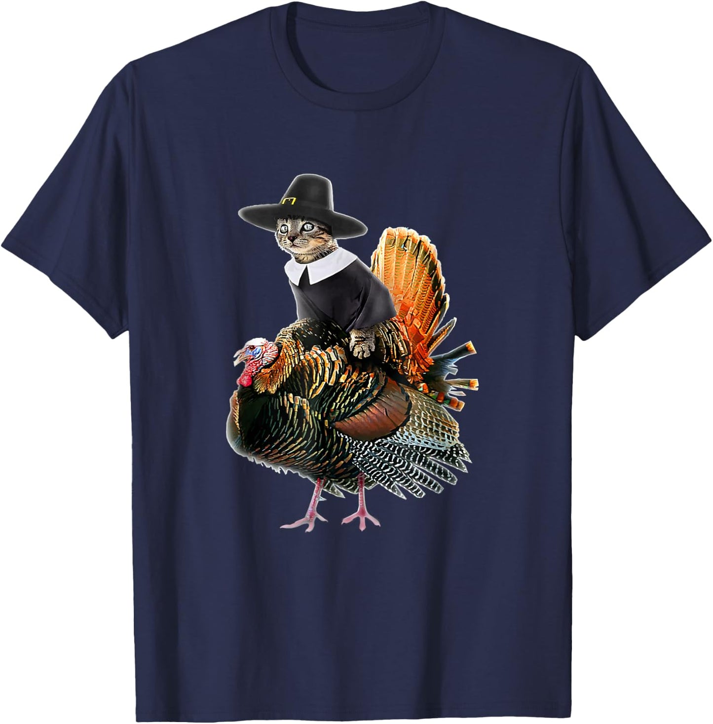 Thanksgiving Cat Pilgrim Costume Thanksgiving Turkey T-Shirt - T-Shirt | Navy