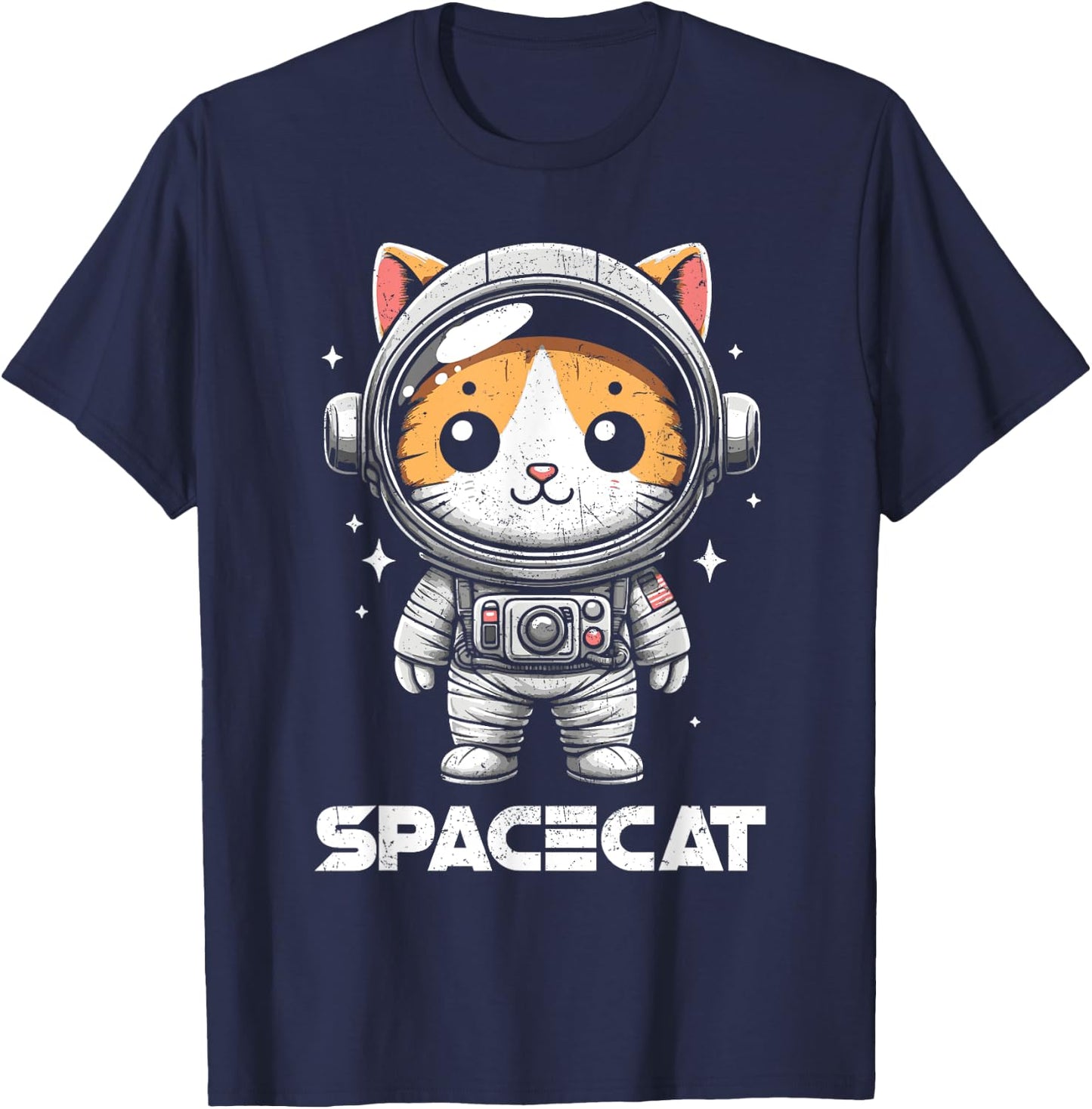 Spacecat Astronaut Cat Kitten Spaceman Cosmonaut Distressed T-Shirt - T-Shirt | Navy