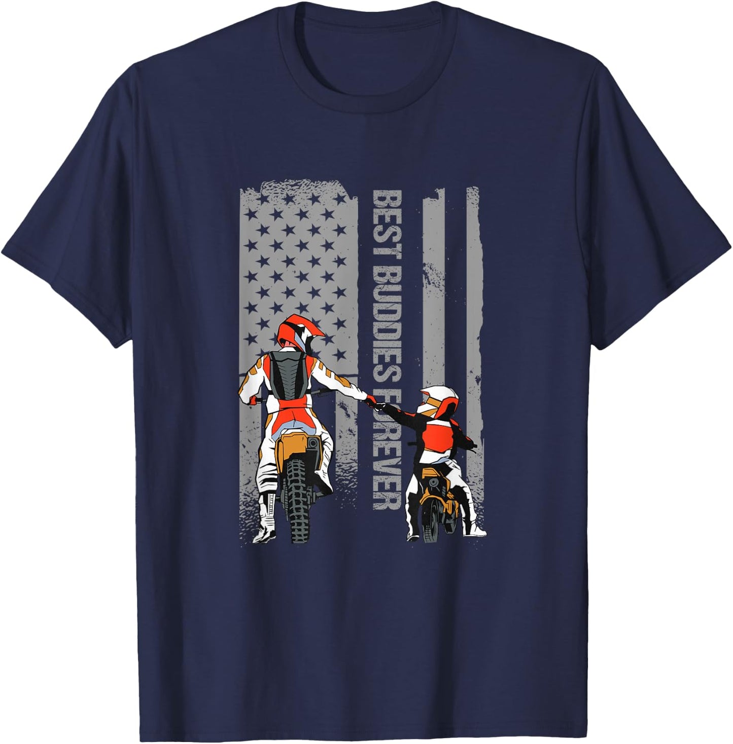 Motocross Dirt Bike Fathers Day Best Dad American Flag Gift Men T-Shirt - T-Shirt | Navy
