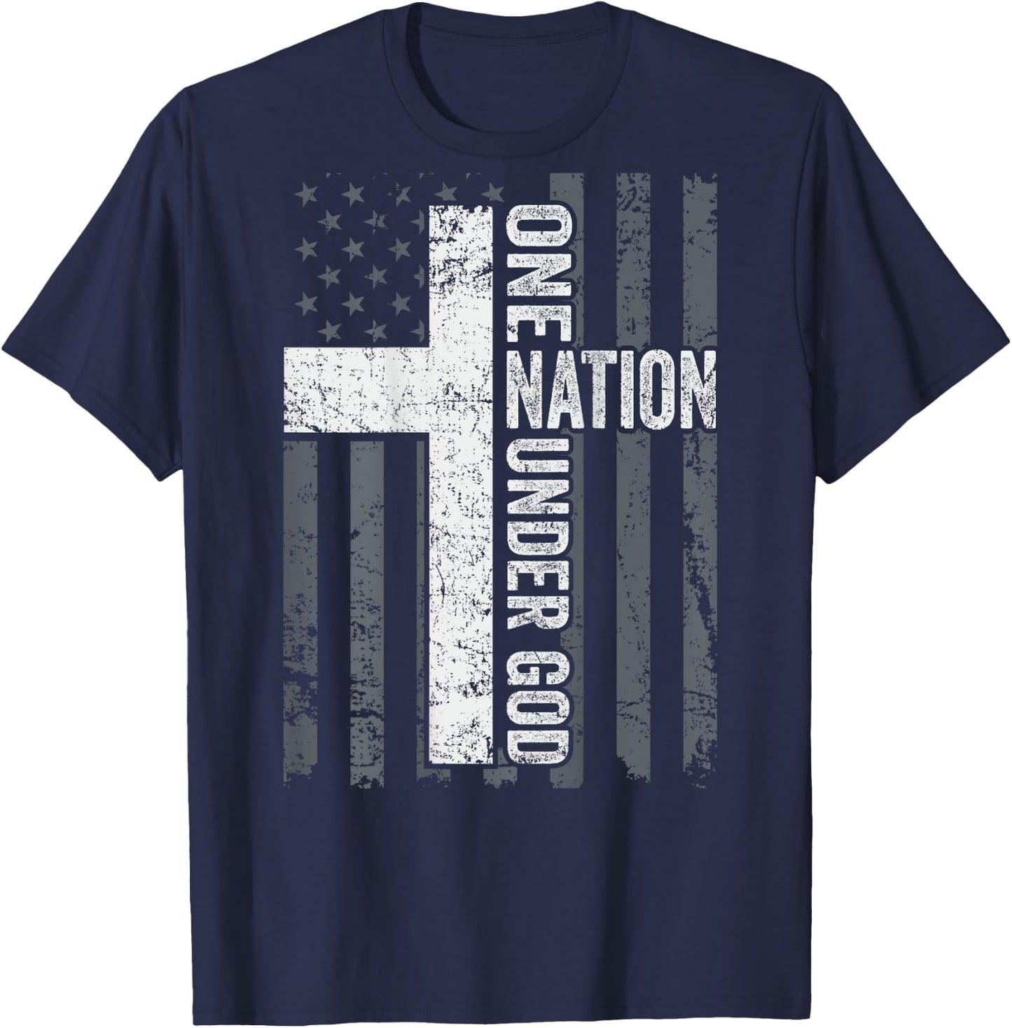 ONE NATION UNDER GOD - Christian Worship Cross Flag -ON BACK T-Shirt - T-Shirt | Navy